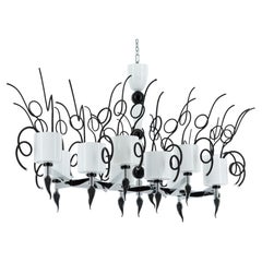 Italian Murano Glass Chandelier, Black & White, Chrome — Giovanni Dalla Fina