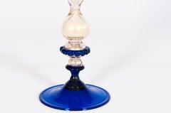 Italian Murano Glass Goblet with Baluster Stem, Blue and 24K Gold Flecks