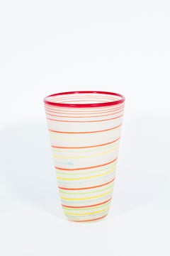 Pair of Italian Murano Glass Vases, Red & Multicolor Striped, 1980s — Cenedese