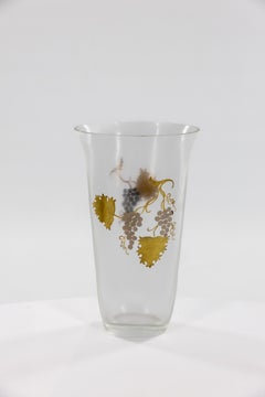 Italian Murano Glass Etched Acid Frosted Hand Painted Vase, Giovanni Dalla Fina