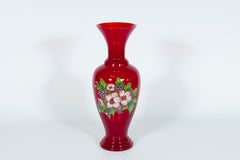Pair of Italian Murano Glass Vases, Pink and Red Floral, 1990s