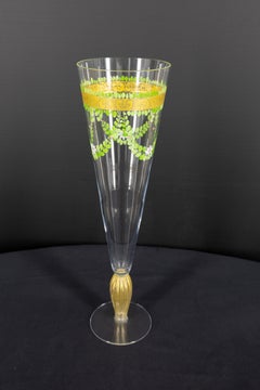 Italian Murano Glass Vase, 24k Gold Accents & Hand-Painted Foliage, 1970s