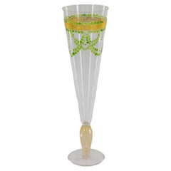 Italian Murano Glass Vase, 24k Gold Accents & Hand-Painted Foliage, 1970s