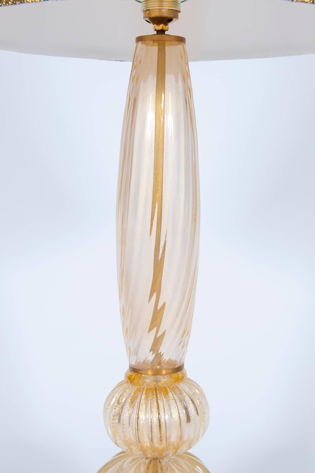 Fin du 20e siècle Lampe de bureau vénitienne italienne dorée en verre de Murano, années 1980 en vente
