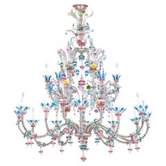 Lámpara de araña italiana de cristal de Murano, con motivos florales y multicolor — Giovanni Dalla Fina