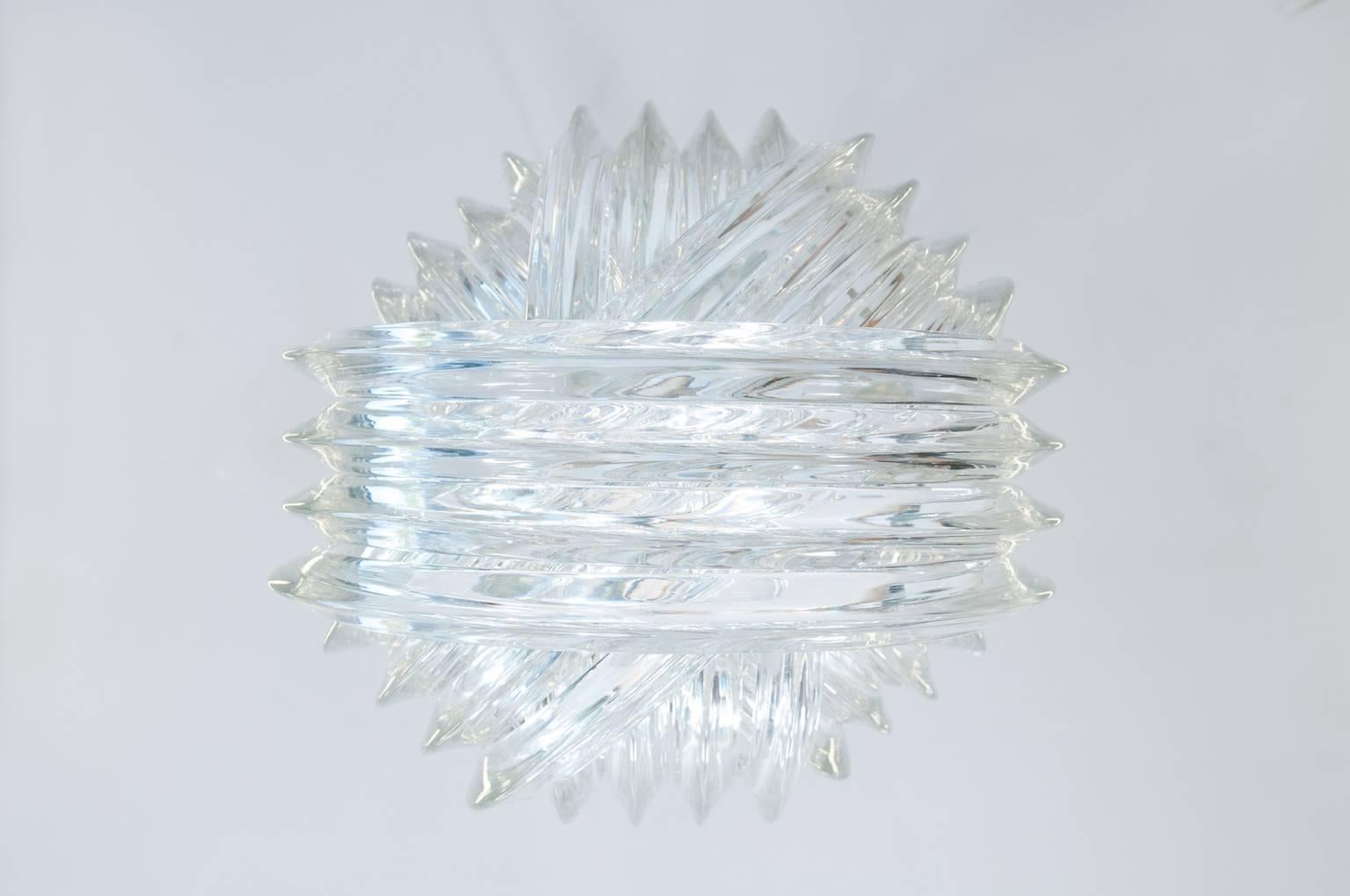 Contemporary Italian Venetian Curves Flush Mount blown Murano Glass, transparent, 20th