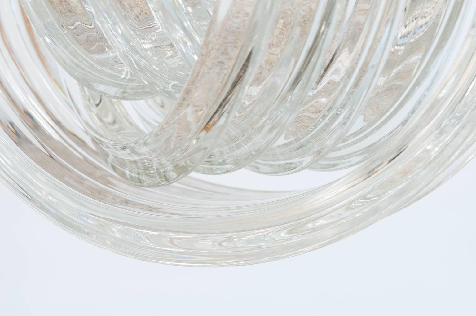 Italian Venetian Curves Flush Mount blown Murano Glass, transparent, 20th 1