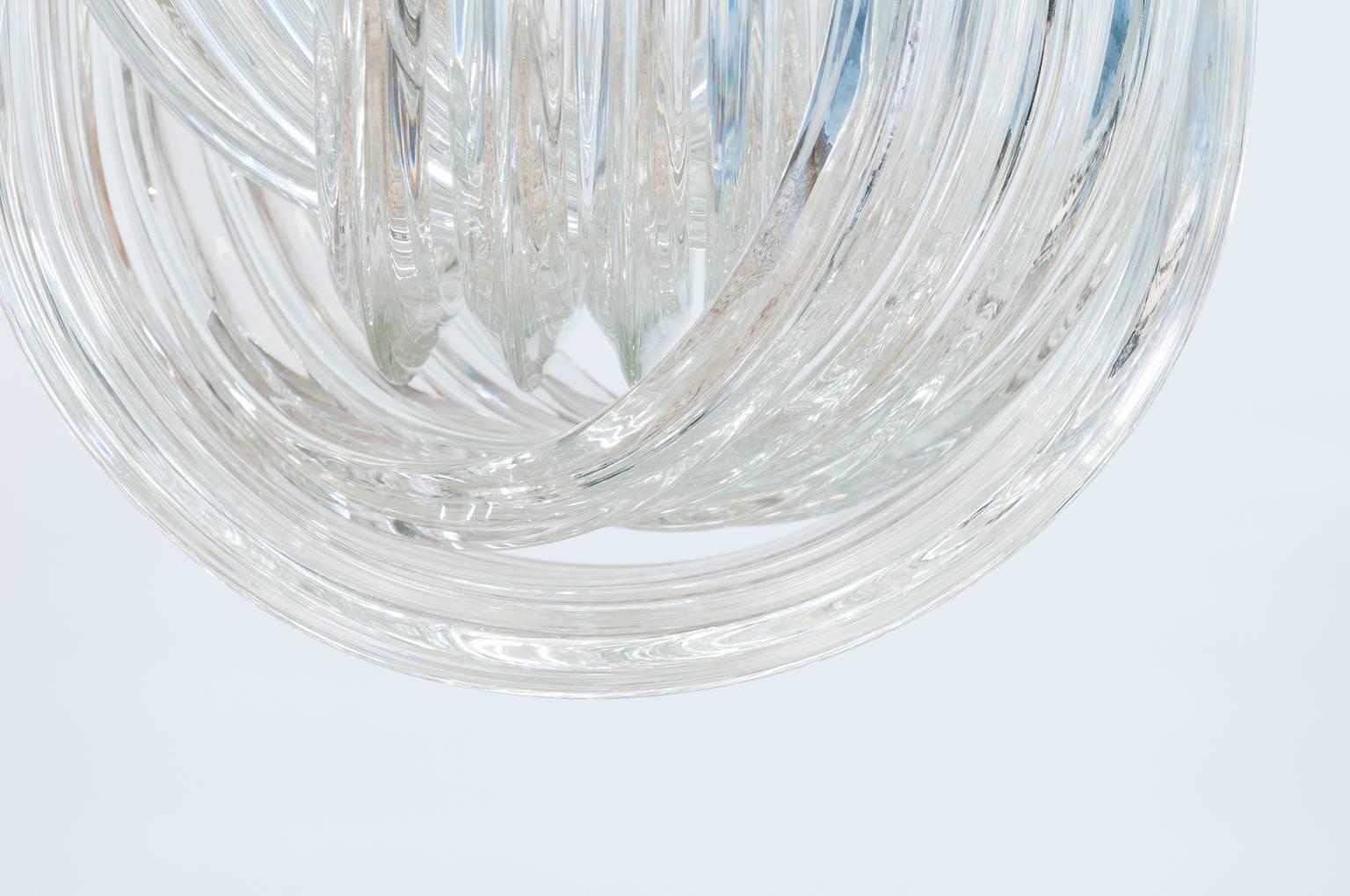 Italian Venetian Curves Flush Mount blown Murano Glass, transparent, 20th 2