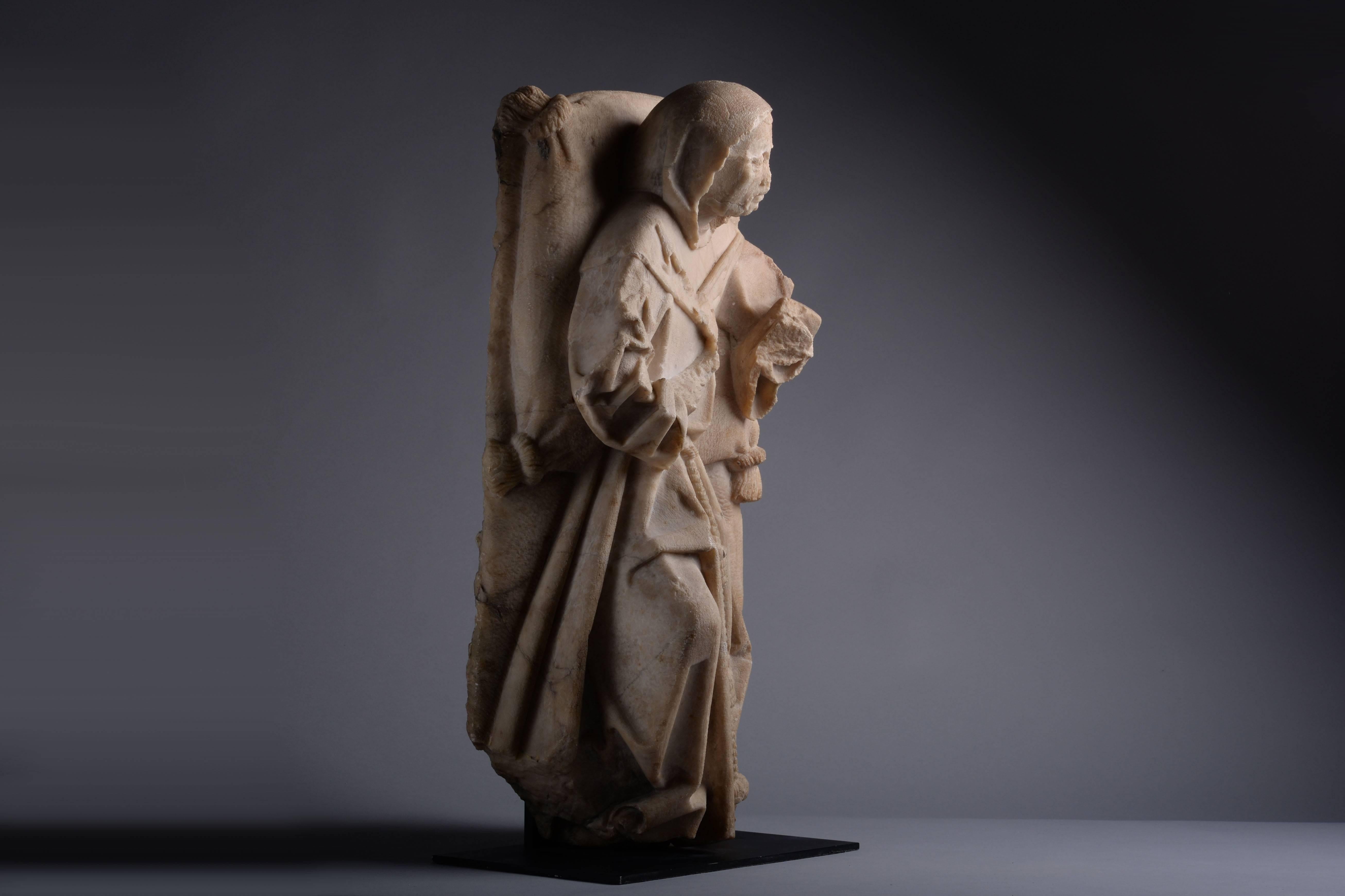 Large Medieval Alabaster Monk, 1480 AD In Excellent Condition In London, GB