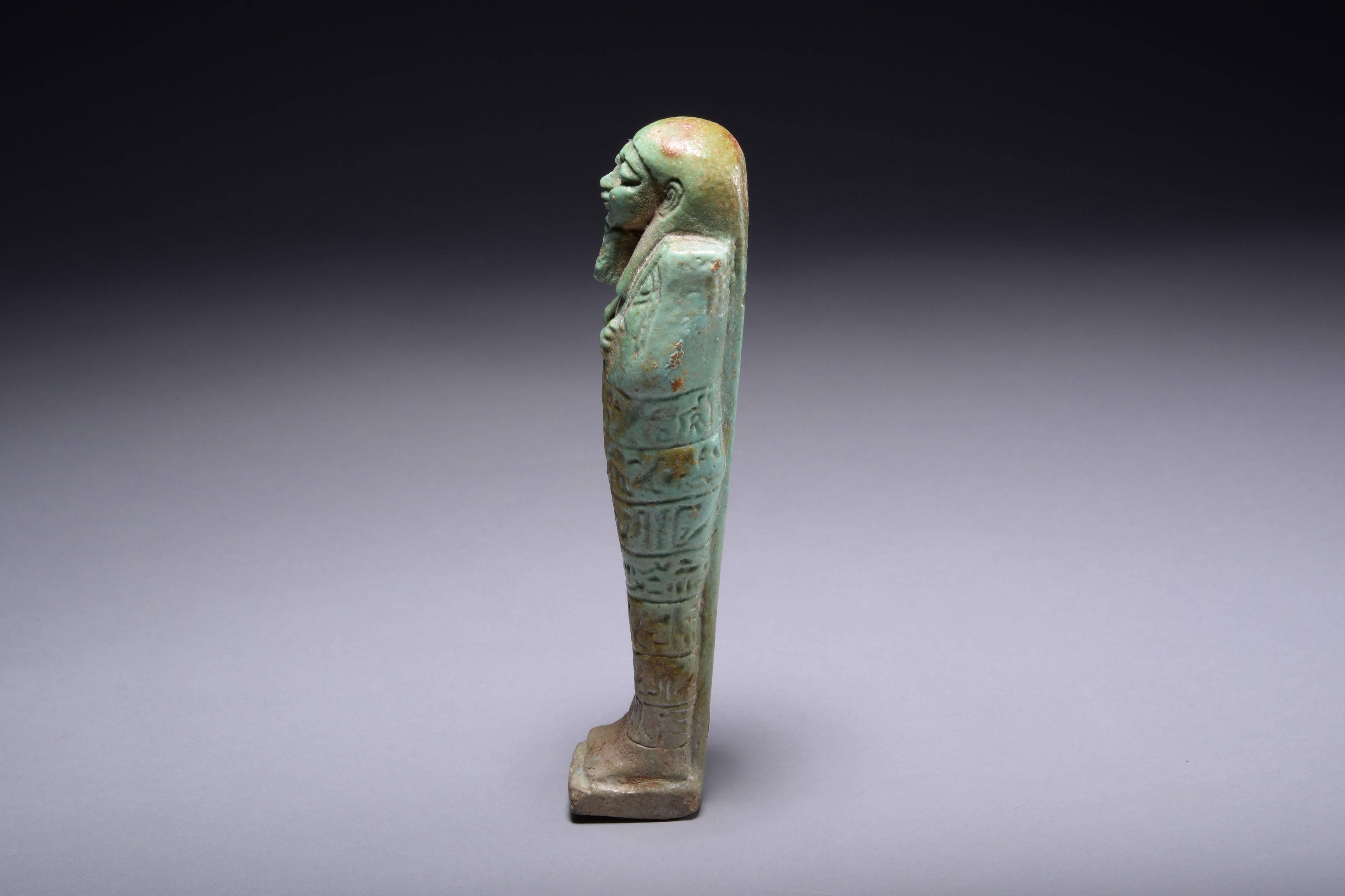 Ancient Egyptian Green Faience Shabti Figure - 664 Bc In Excellent Condition In London, GB