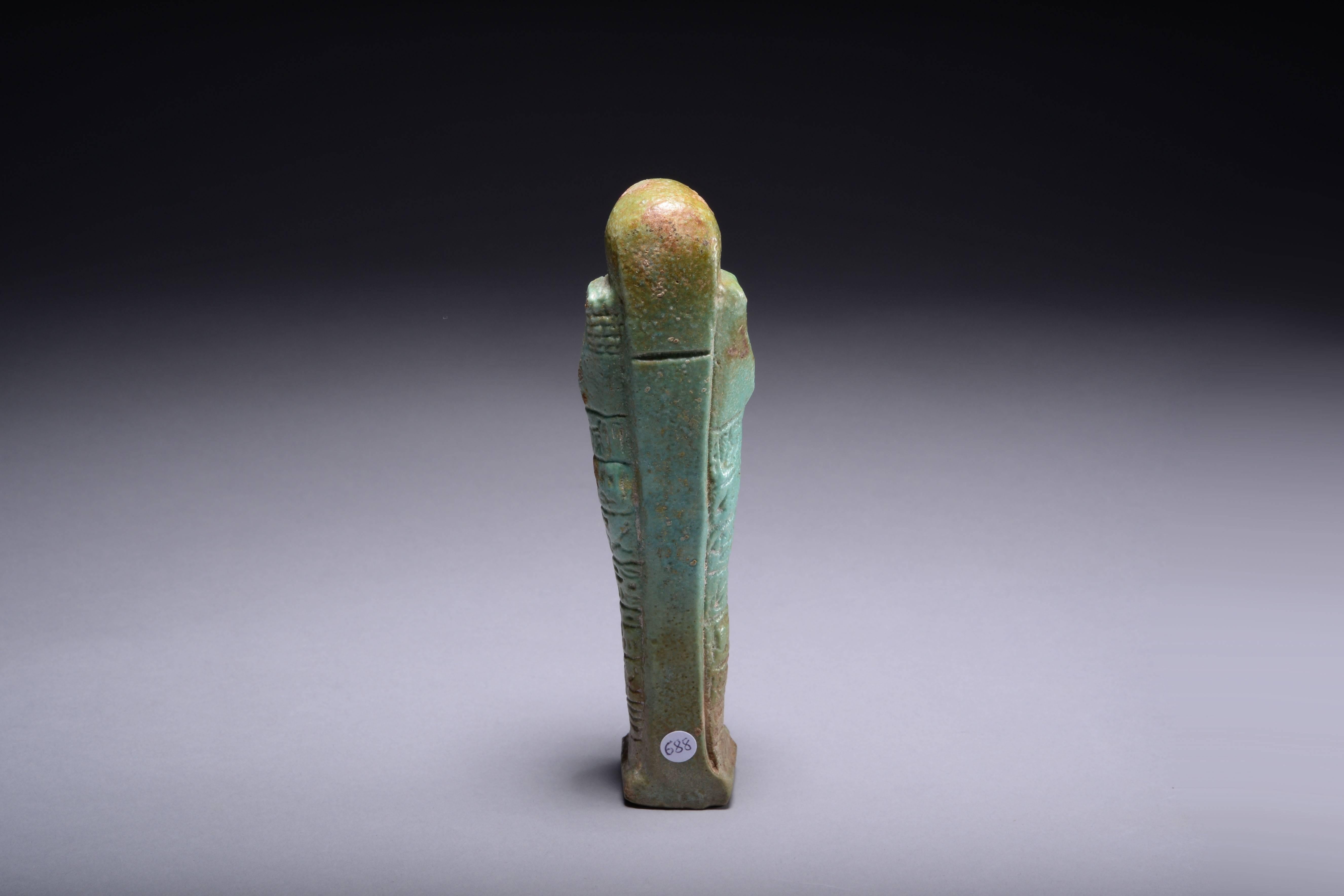 Ancient Egyptian Green Faience Shabti Figure - 664 Bc 1