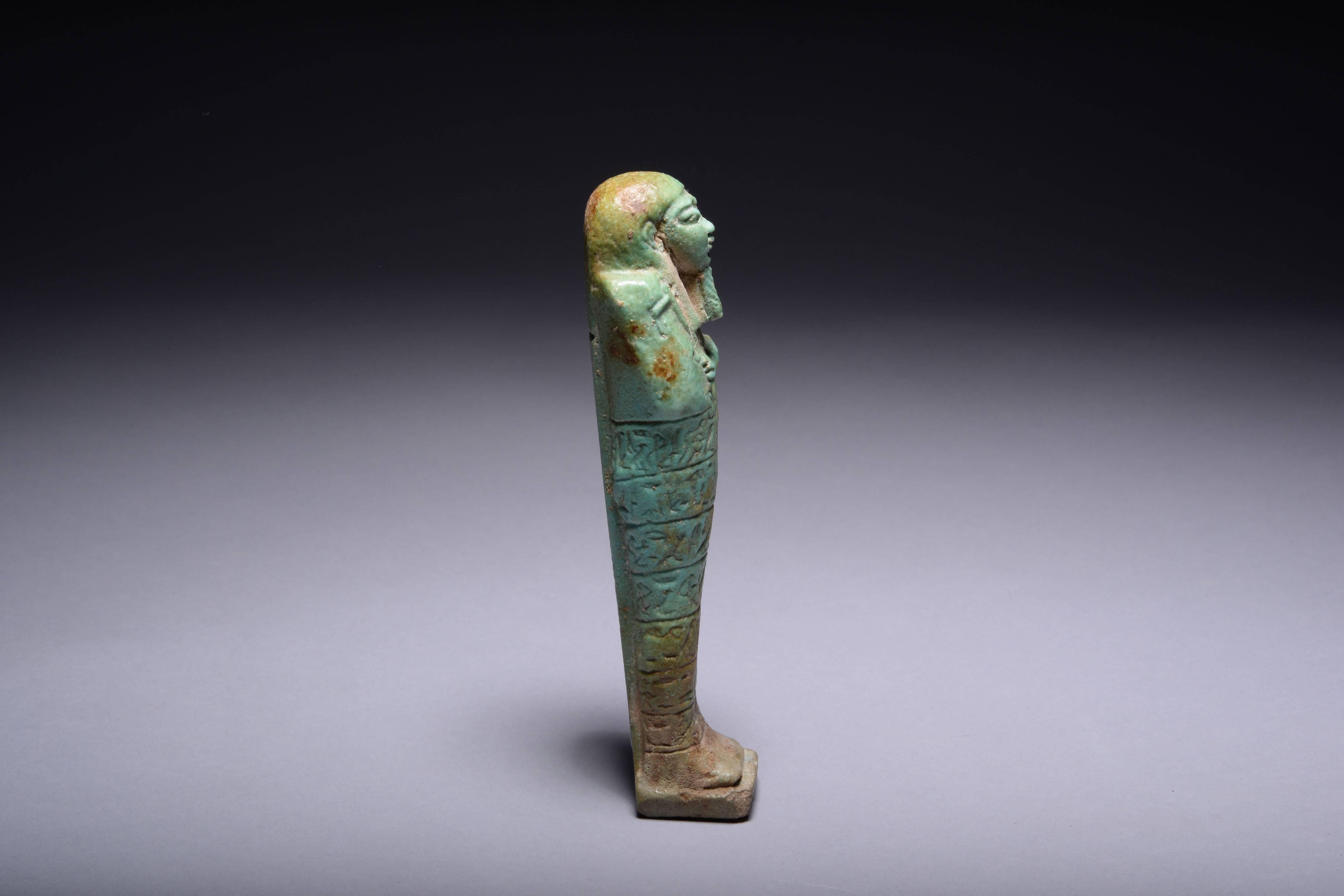 18th Century and Earlier Ancient Egyptian Green Faience Shabti Figure - 664 Bc