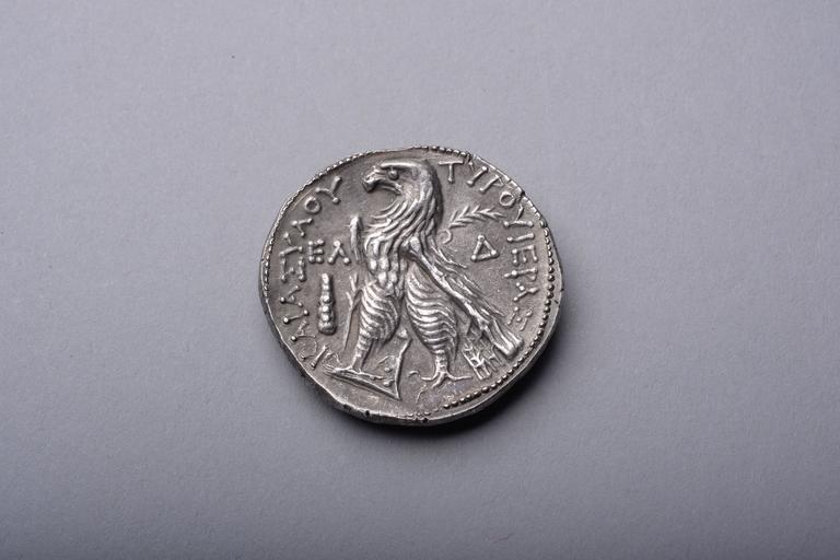 Ancient Jewish Silver Temple Tax Coin or Shekel of Tyre, 92 BC For Sale