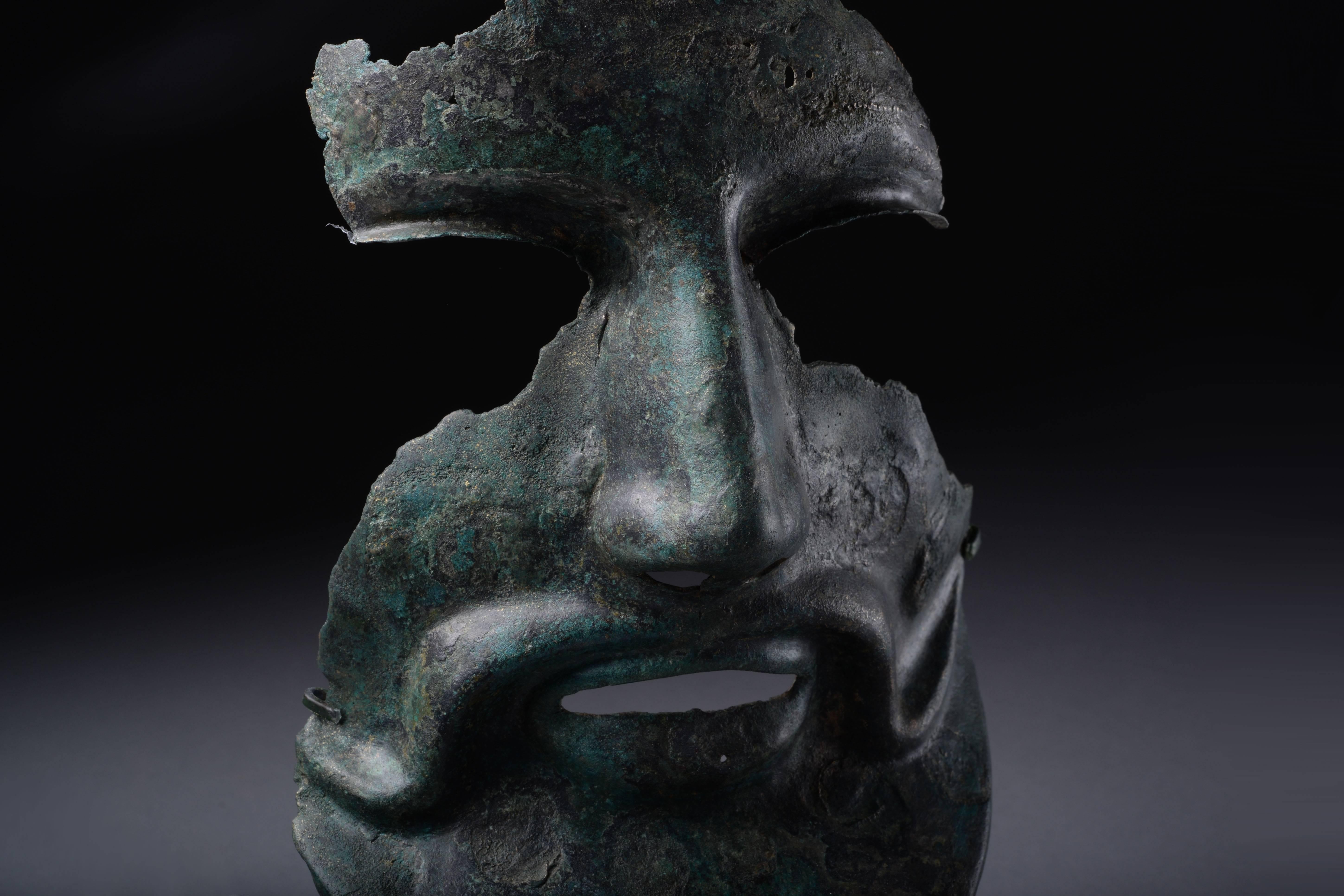 Ancient Greek Bronze Helmet Mask, 350 BC In Good Condition In London, GB