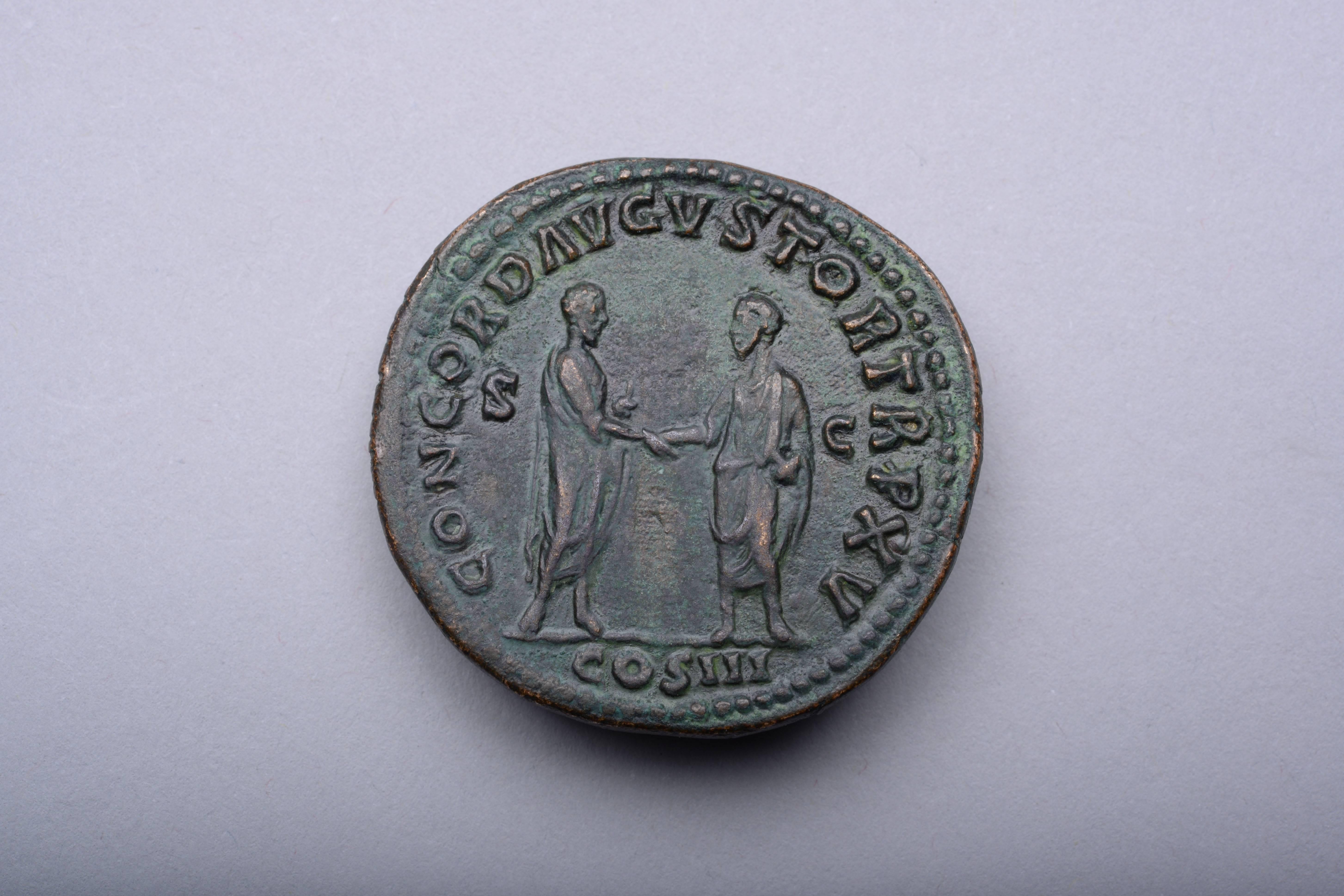 A very attractive, well provenanced sestertius minted under one of Rome's greatest ever rulers, Emperor Marcus Aurelius (Marcus Aurelius Antoninus Augustus). Struck 7th March 161-17th March 180 AD at the Rome mint.

The obverse with the iconic