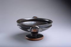 Ancient Greek Black Glazed Pottery Kylix Wine Vessel, 350 BC