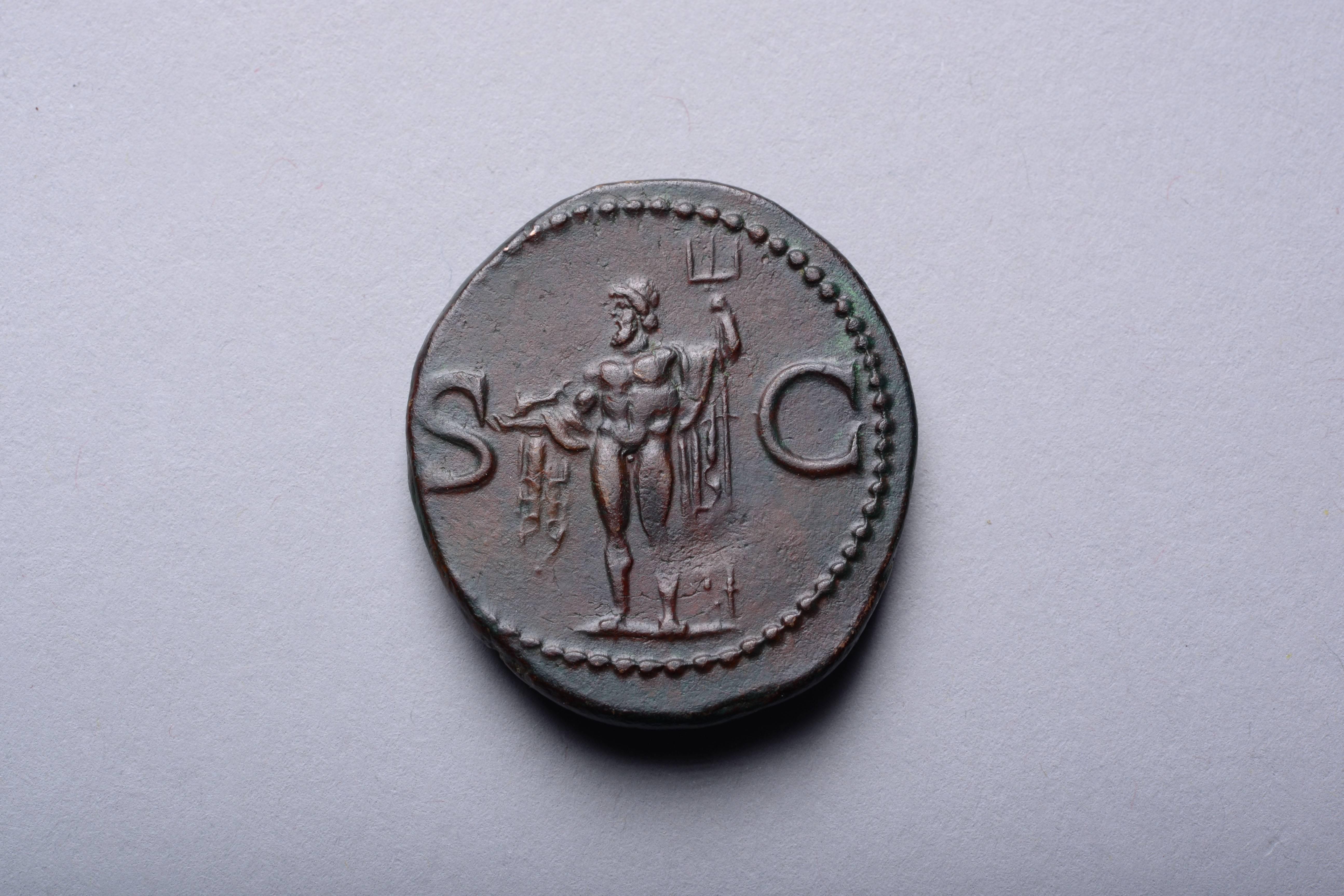 A superb ancient Roman bronze As minted under Emperor Caligula, to commemorate the great statesman and general Agrippa. Struck at the Rome mint, circa 37 - 41 AD.

The obverse with a magnificent portrait of one of early Imperial Rome's most