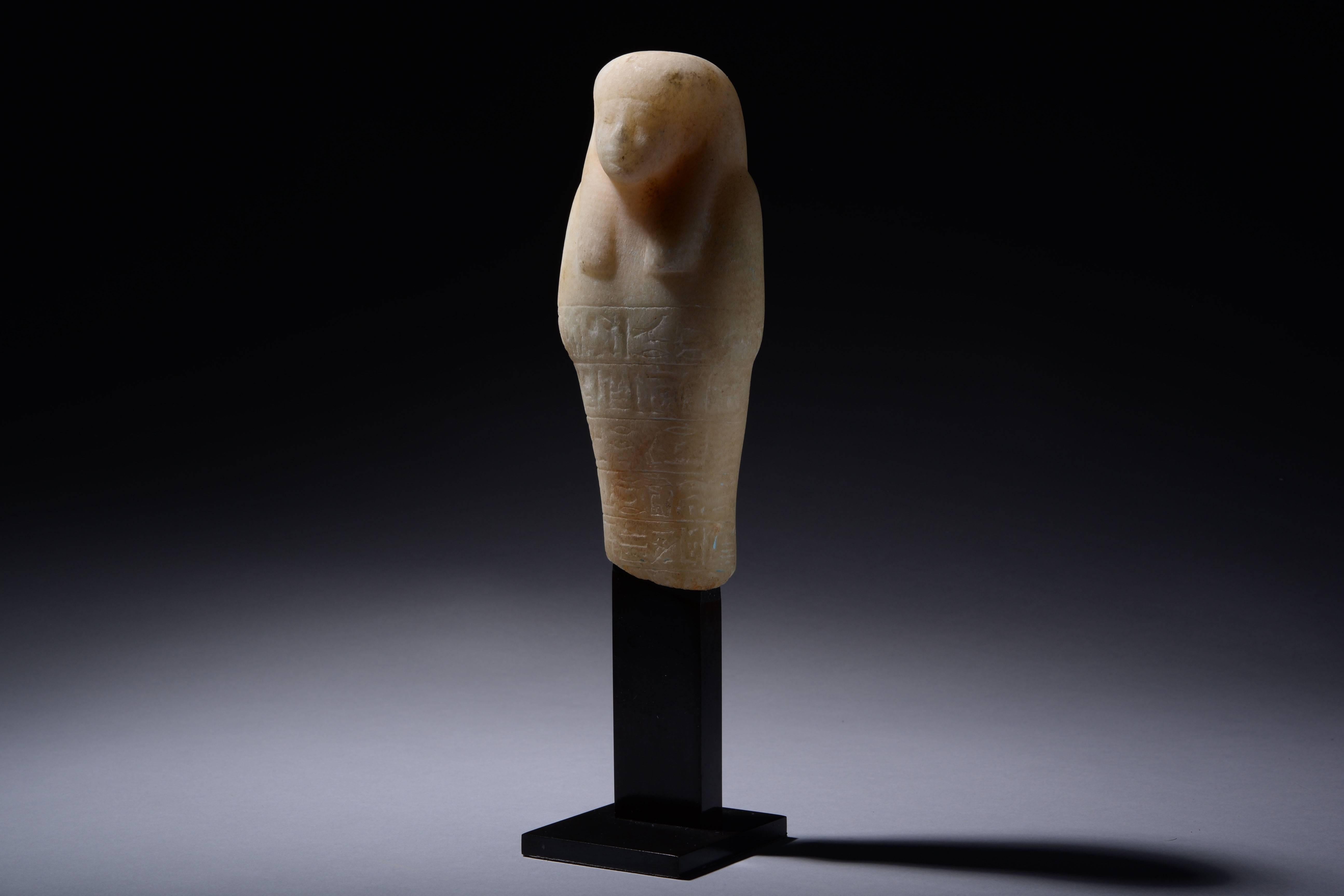 Carved Ancient Egyptian Alabaster Shabti, 1292 BC