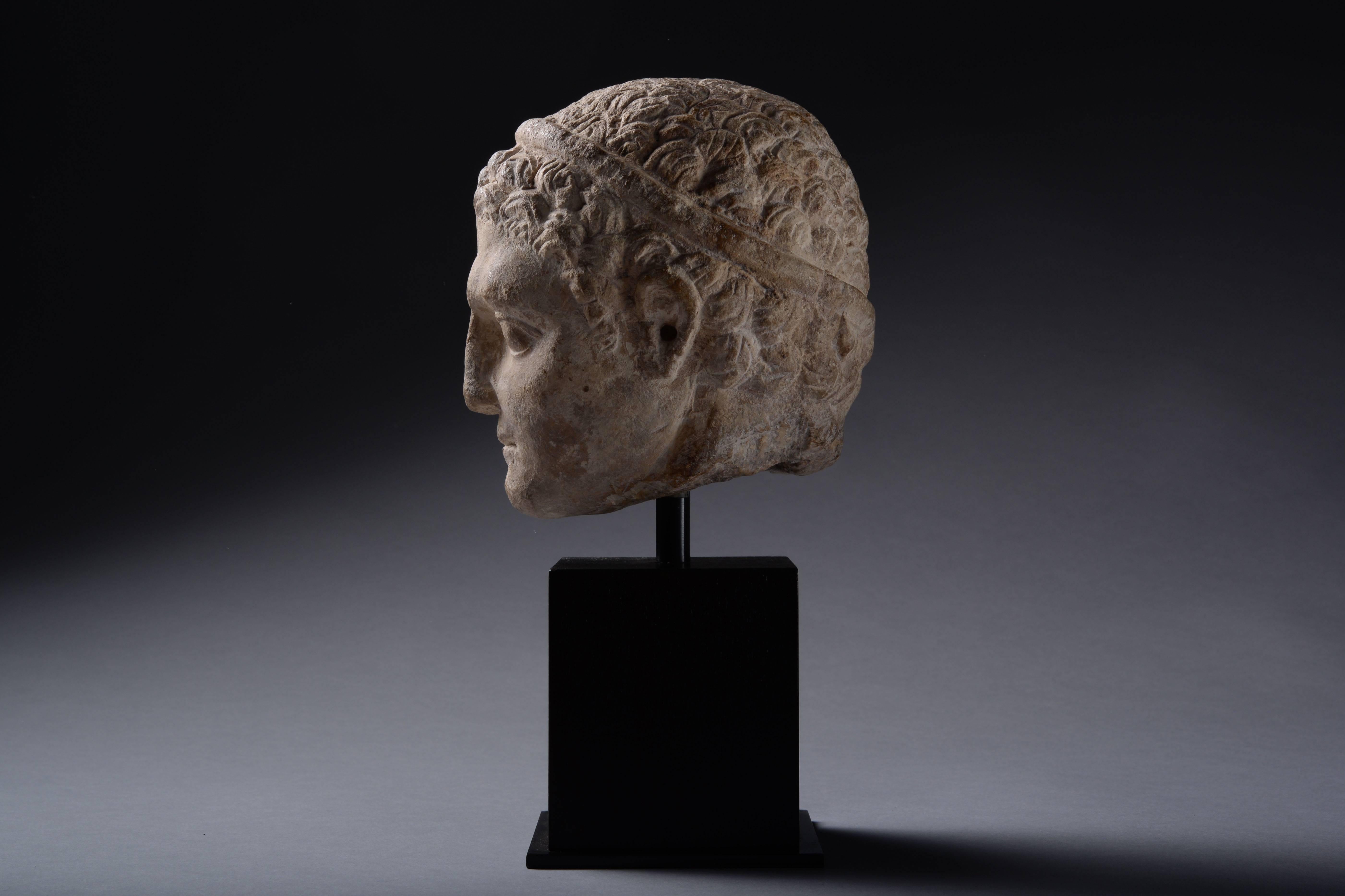 Classical Greek Ancient Cypriot Limestone Head, 350 BC