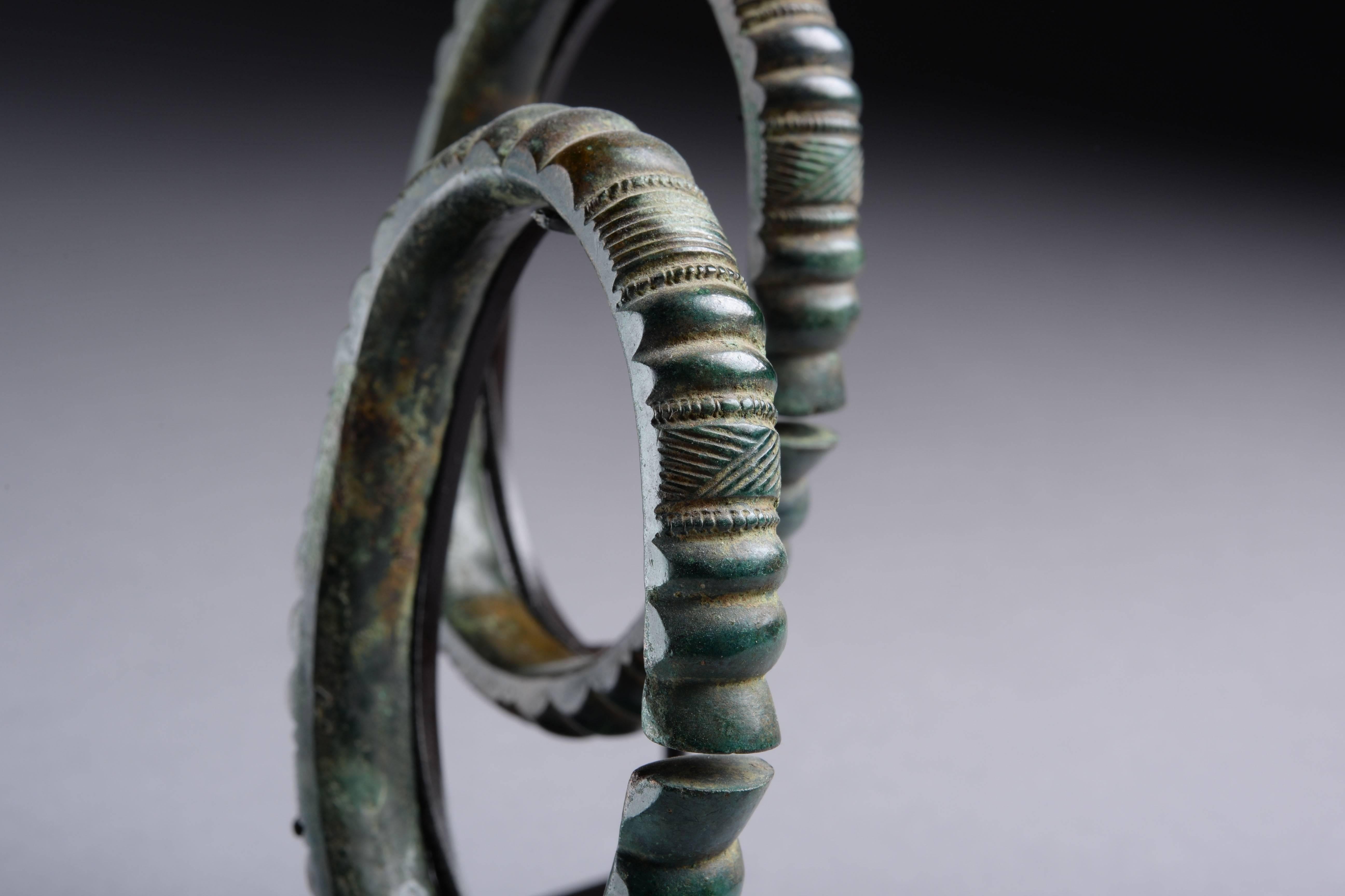 Two Ancient European Iron Age Bronze Bangles, 800 BC In Excellent Condition In London, GB
