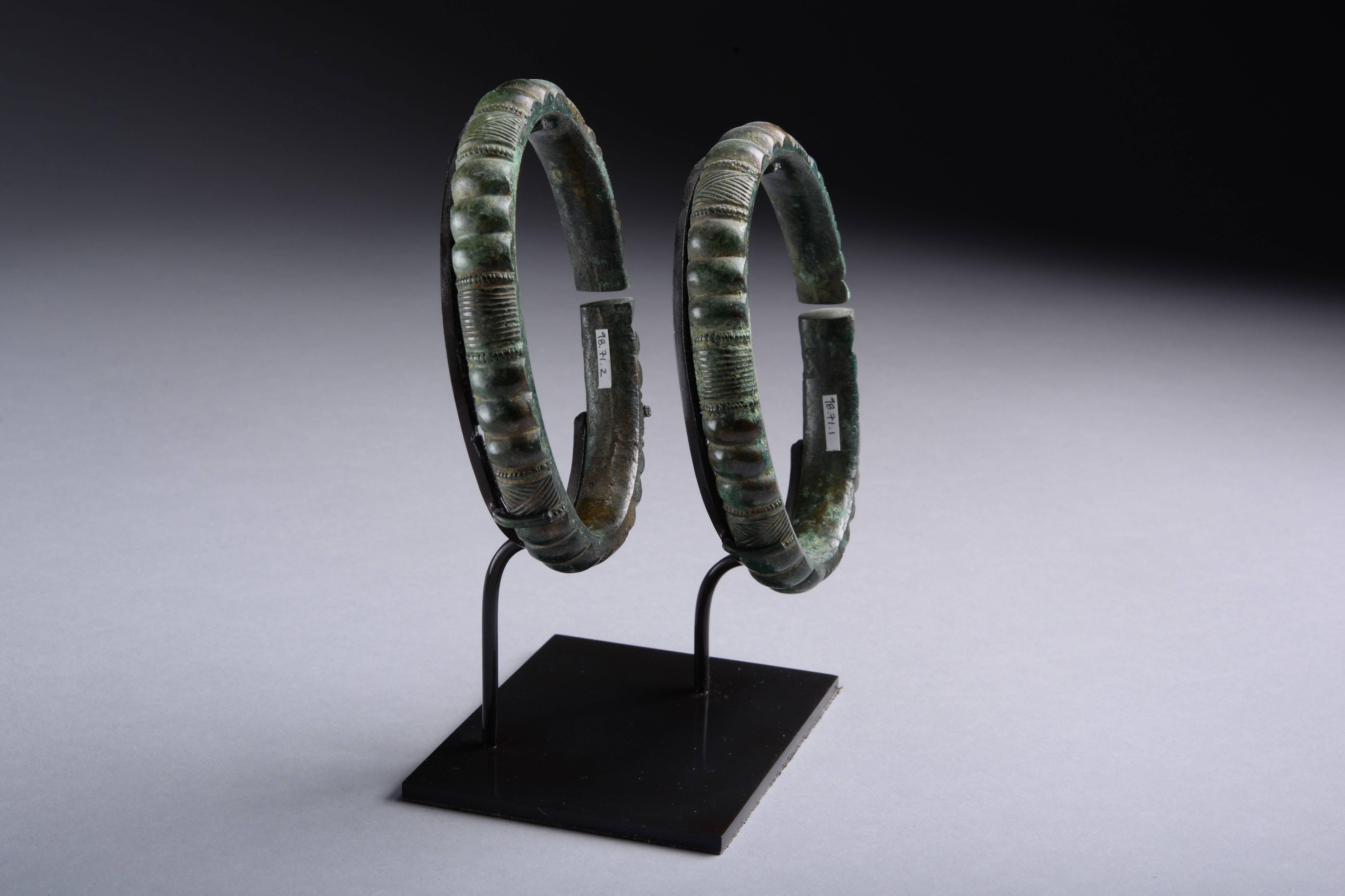 18th Century and Earlier Two Ancient European Iron Age Bronze Bangles, 800 BC