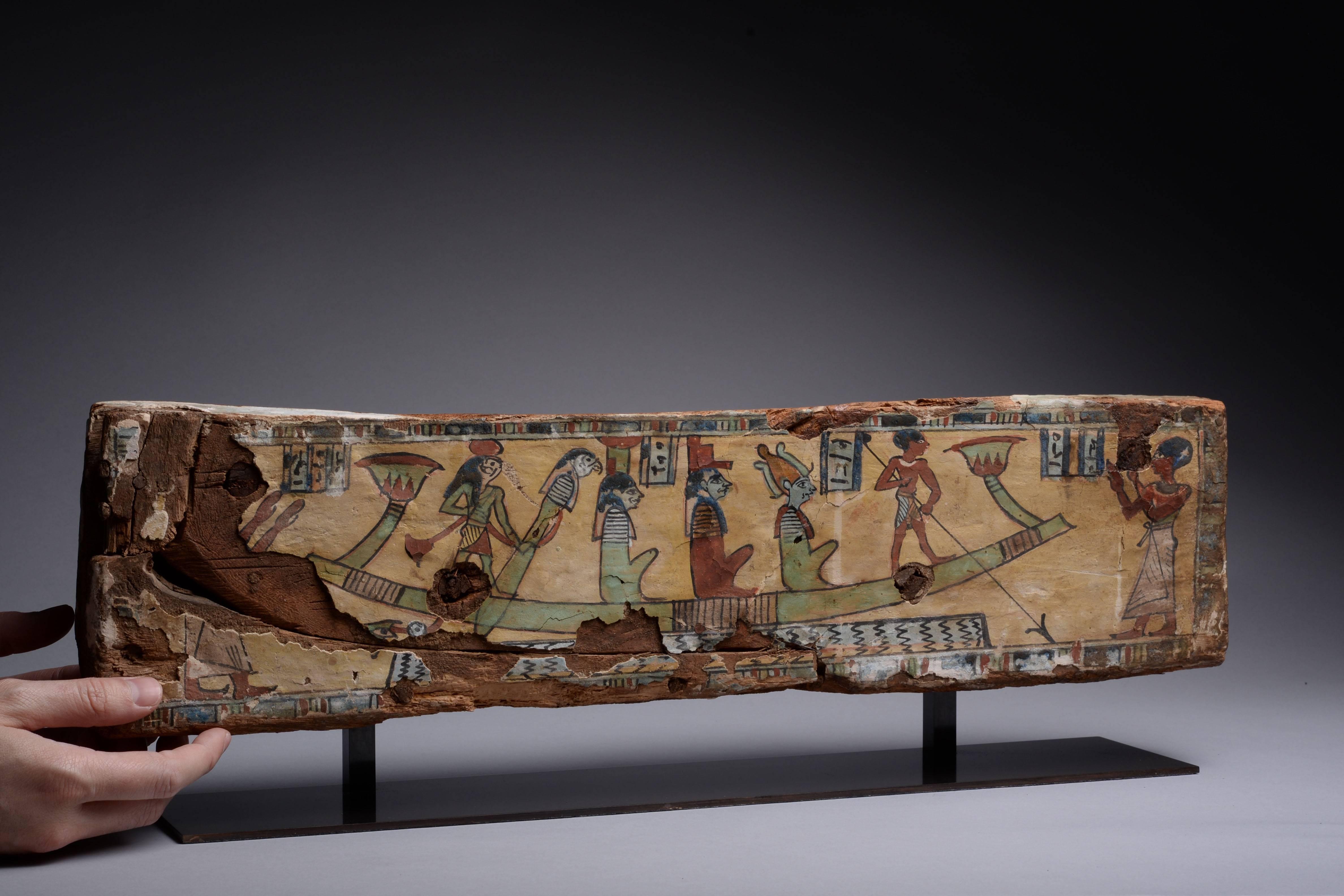 18th Century and Earlier Ancient Egyptian Painted Sarcophagus Panel, 100 BC
