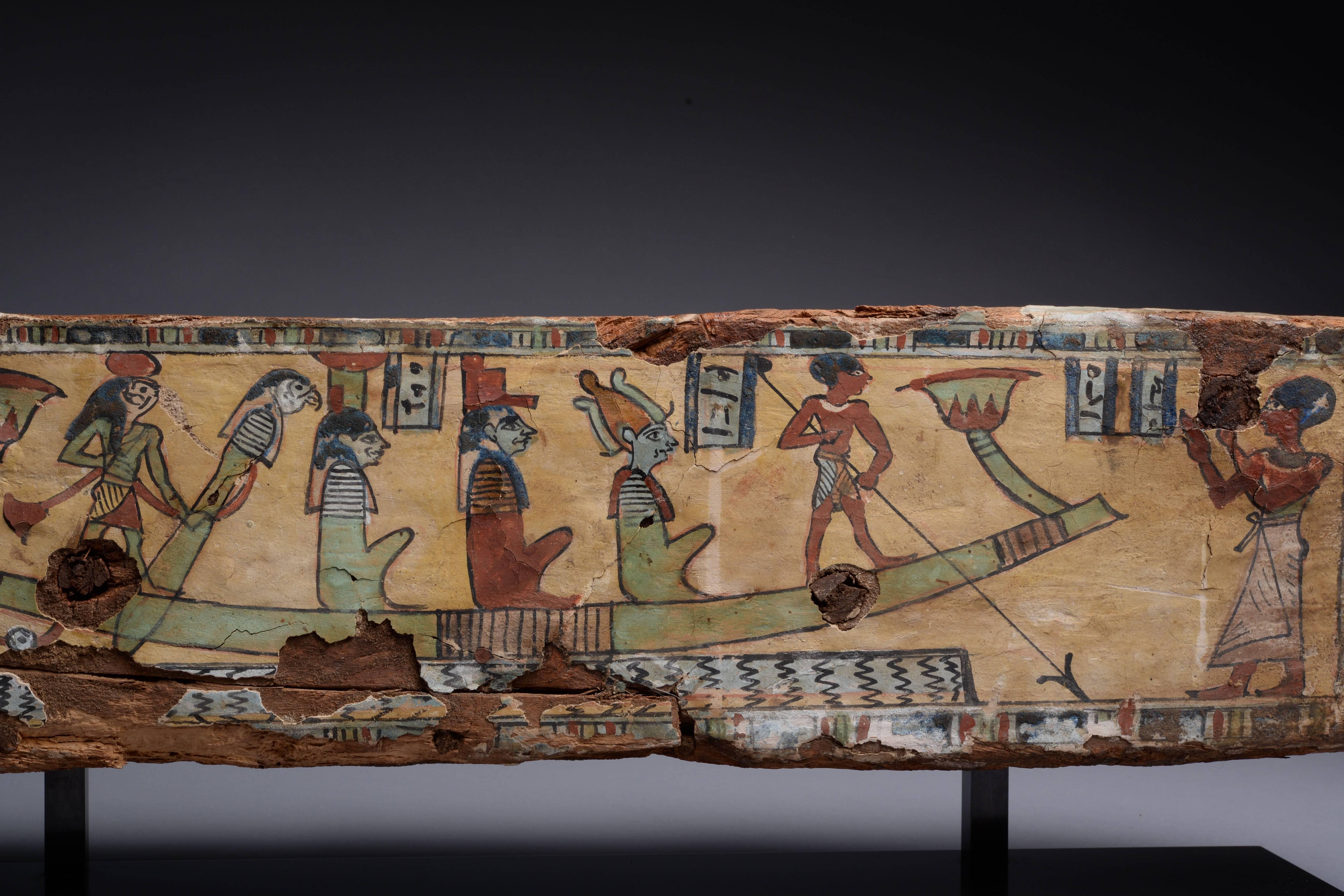 Ancient Egyptian Painted Sarcophagus Panel, 100 BC 1