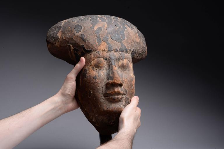 Ancient Egyptian Wooden Sarcophagus Face Mask, 200 BC For Sale at 1stdibs