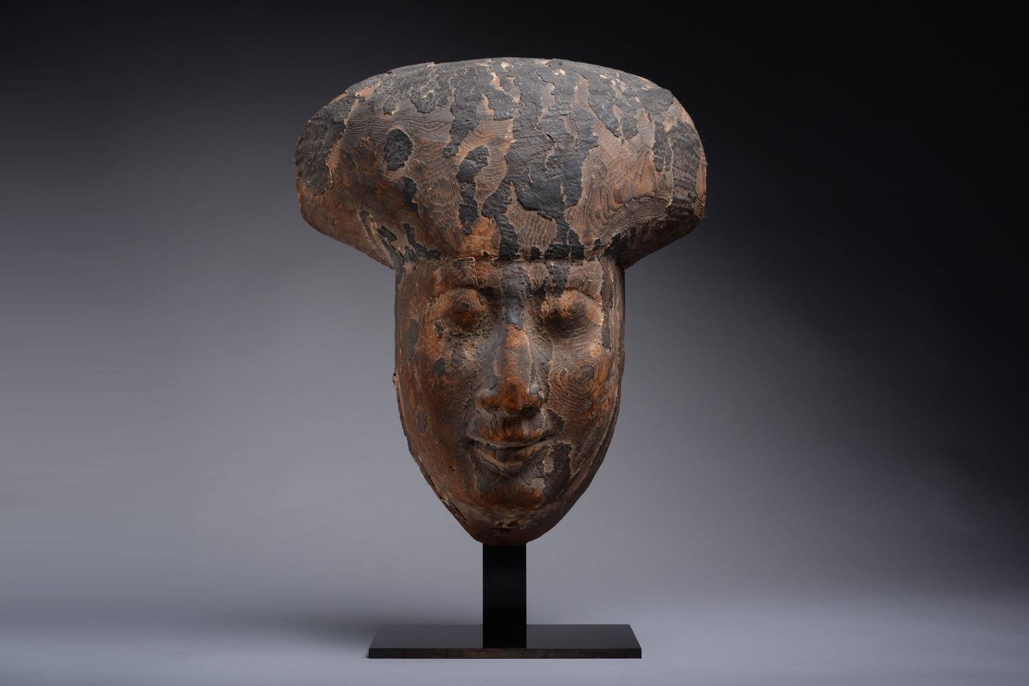 Ancient Egyptian Wooden Sarcophagus Face Mask, 200 BC For Sale at 1stdibs