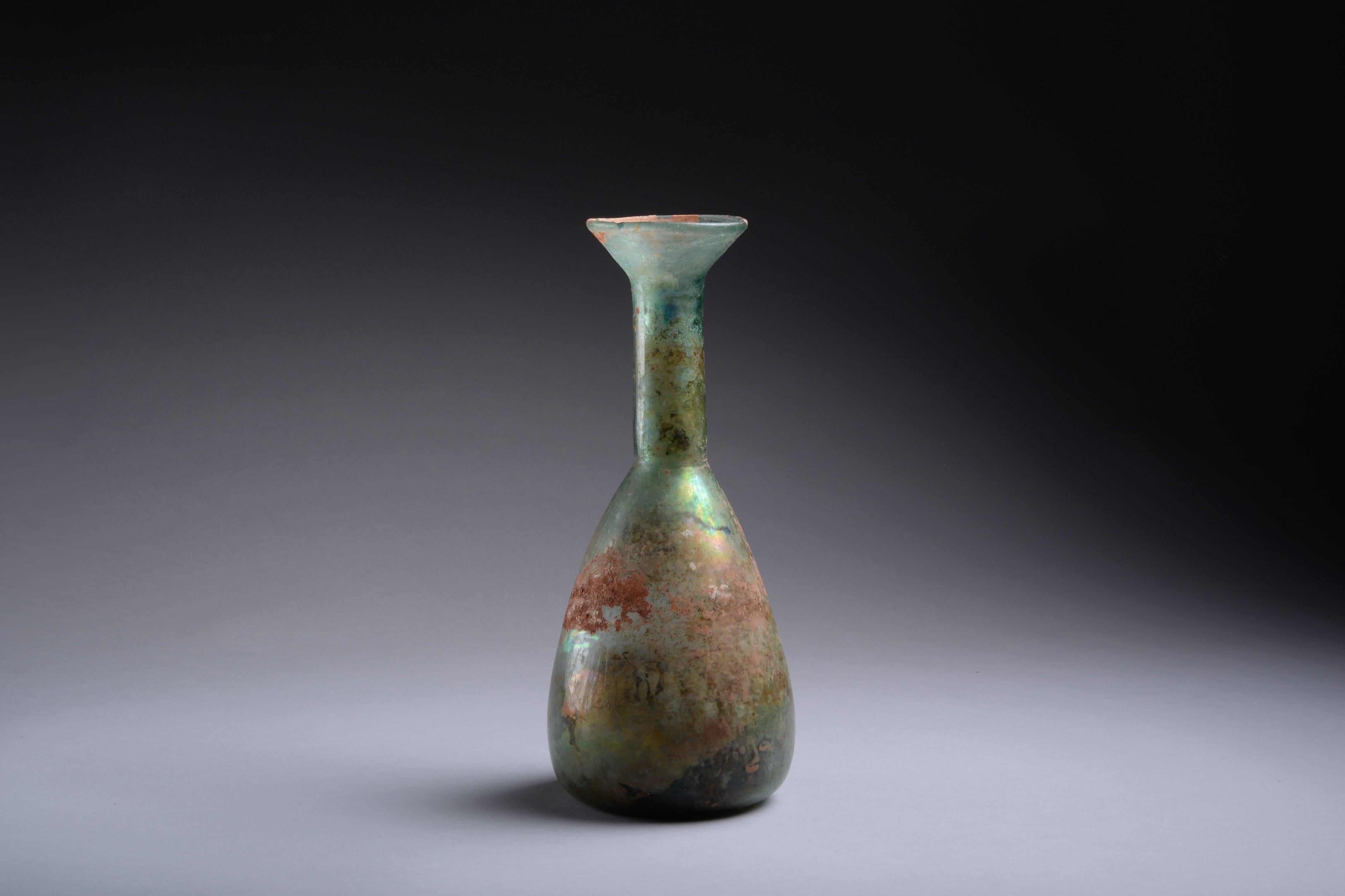 Classical Roman Ancient Roman Glass Bottle, 250 AD