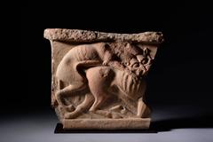 Ancient Etruscan Frieze with Lion Attacking Bull, 500 BC
