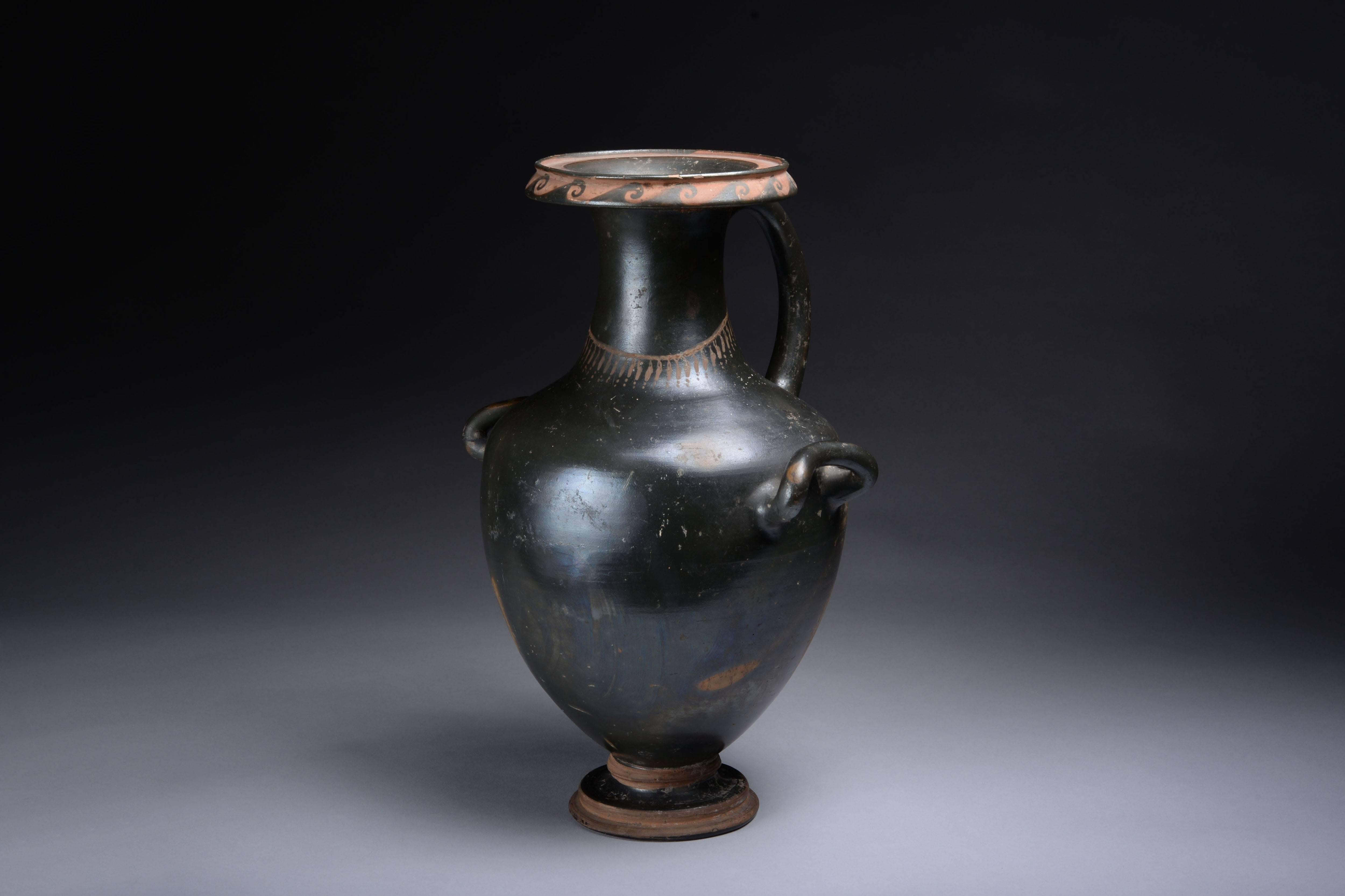 18th Century and Earlier Ancient Greek Black Glazed Pottery Hydria, 350 BC