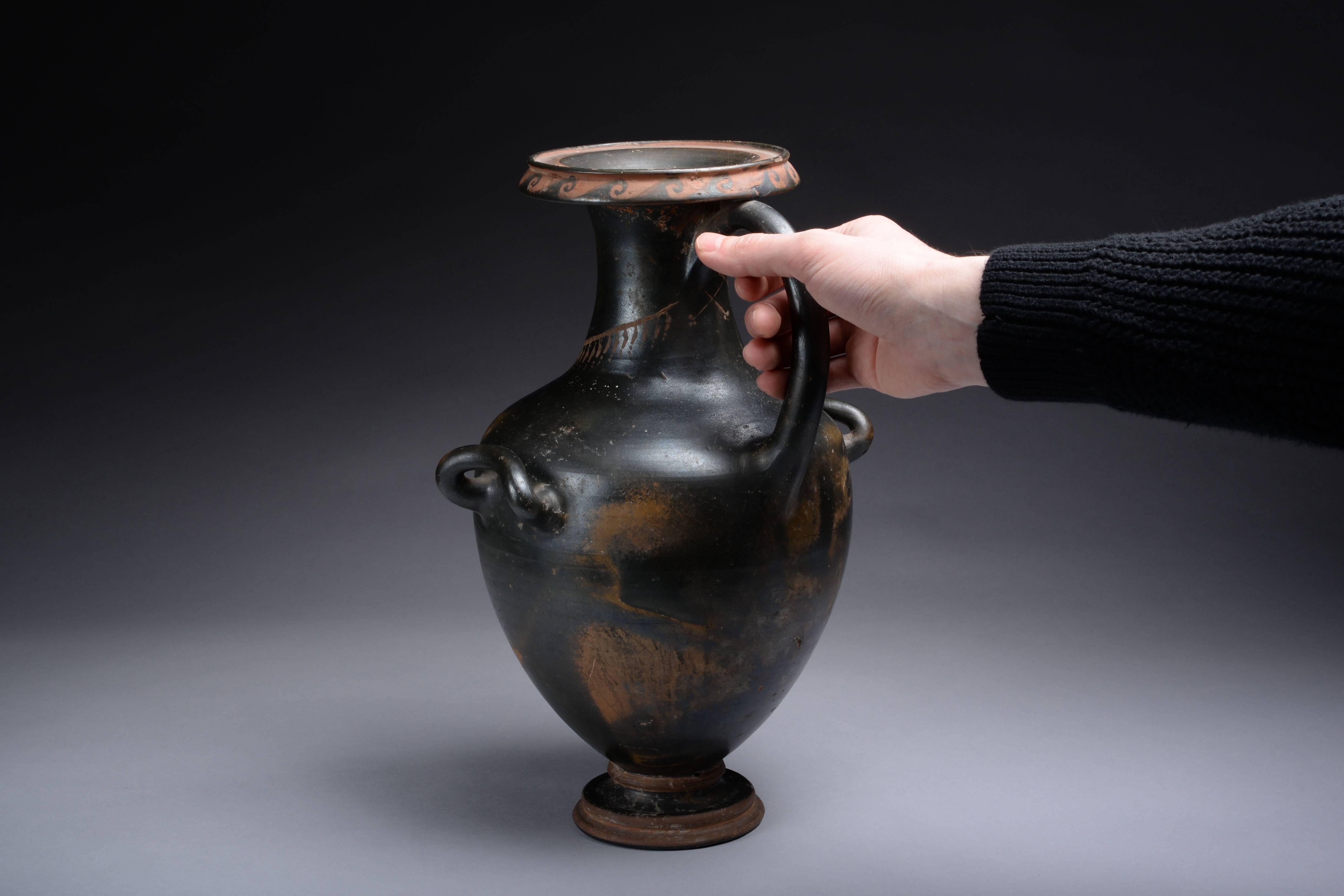 Ancient Greek Black Glazed Pottery Hydria, 350 BC 2