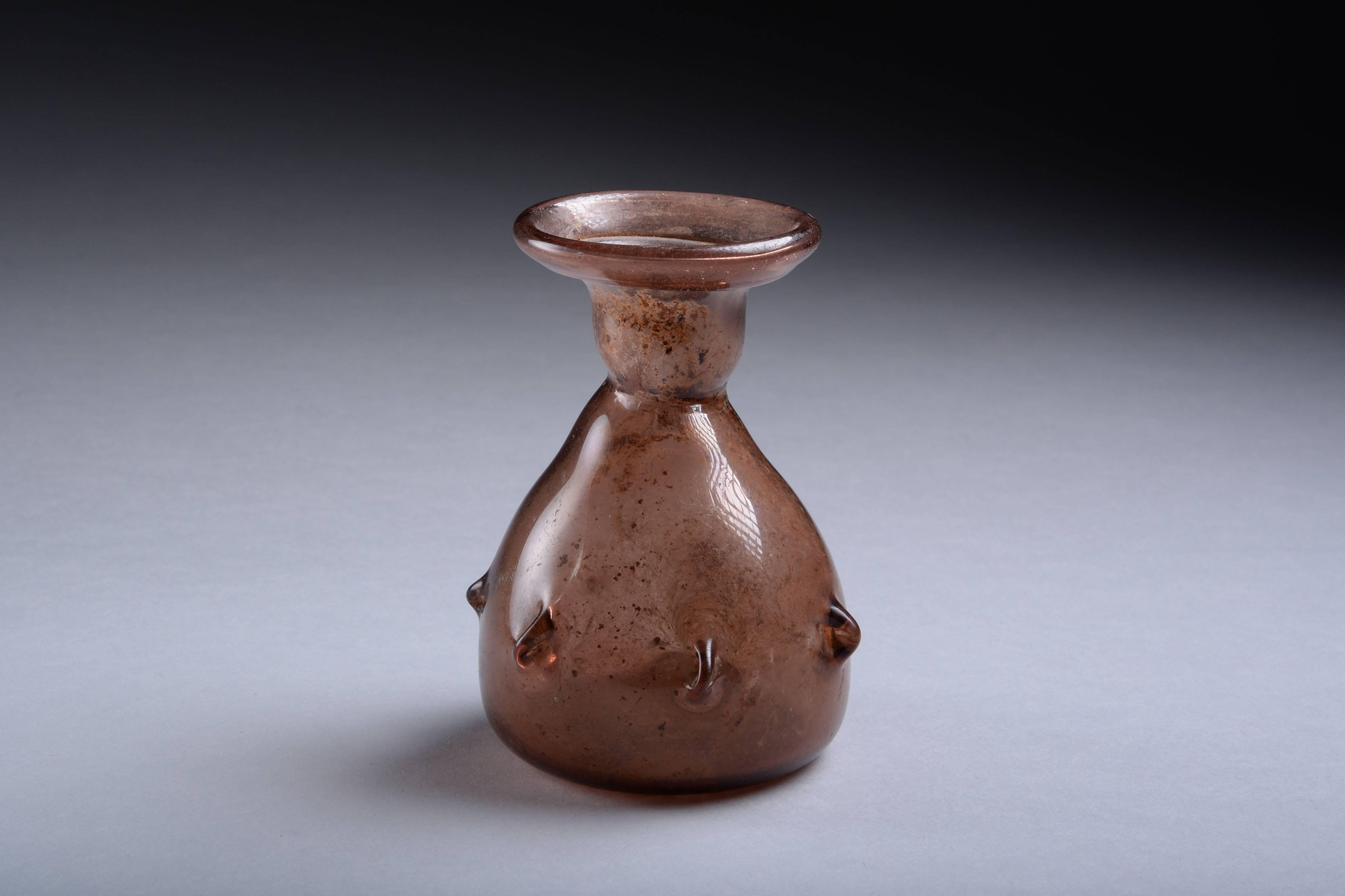Classical Roman Ancient Roman Aubergine Glass Bottle, 200 AD