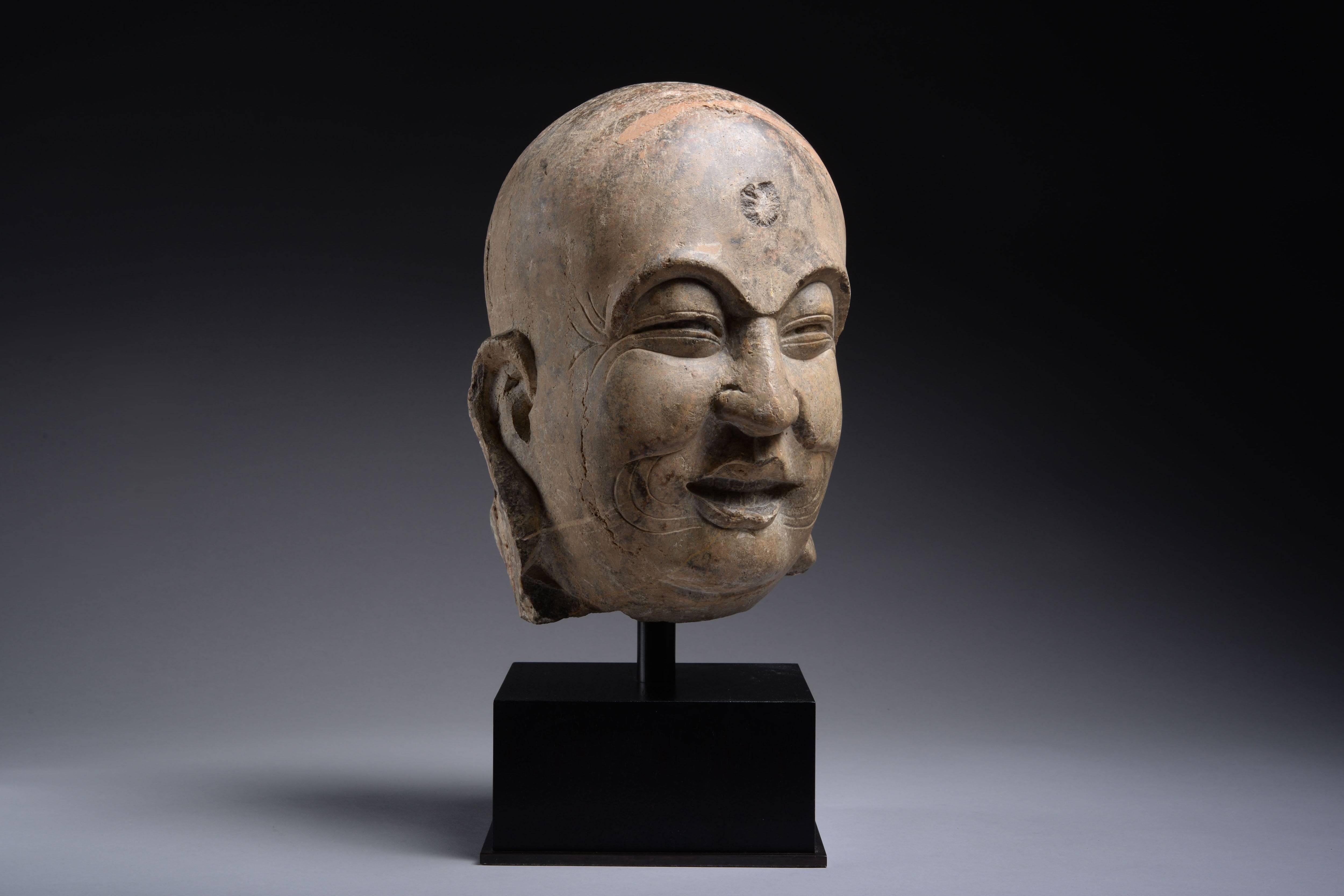 18th Century and Earlier Song Dynasty Stone Head of a Lohan Buddha, 960 AD