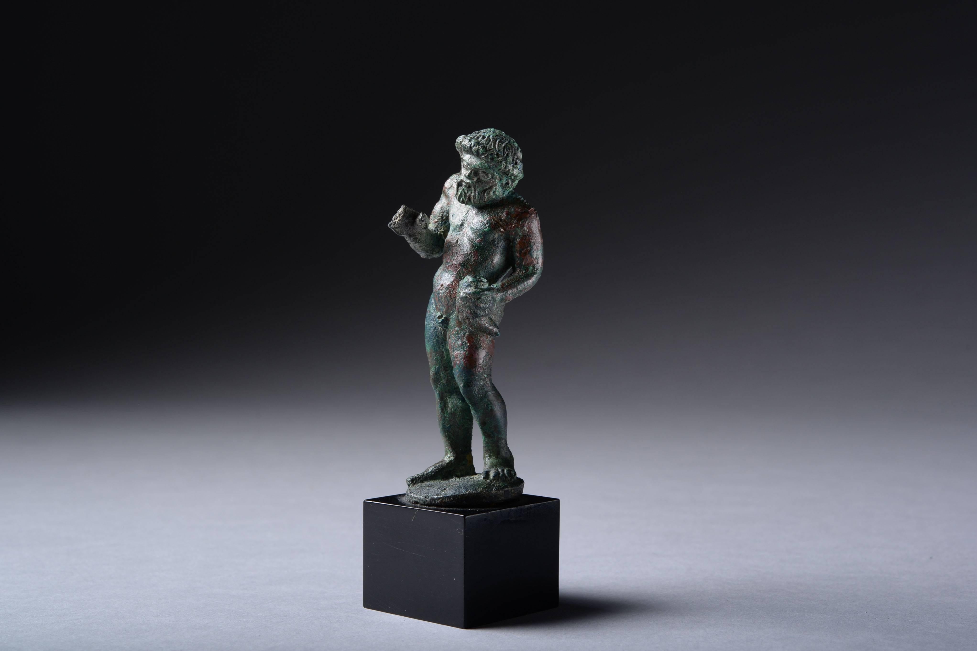 Classical Greek Etruscan Bronze Statuette of a Drunk Satyr, 450 BC