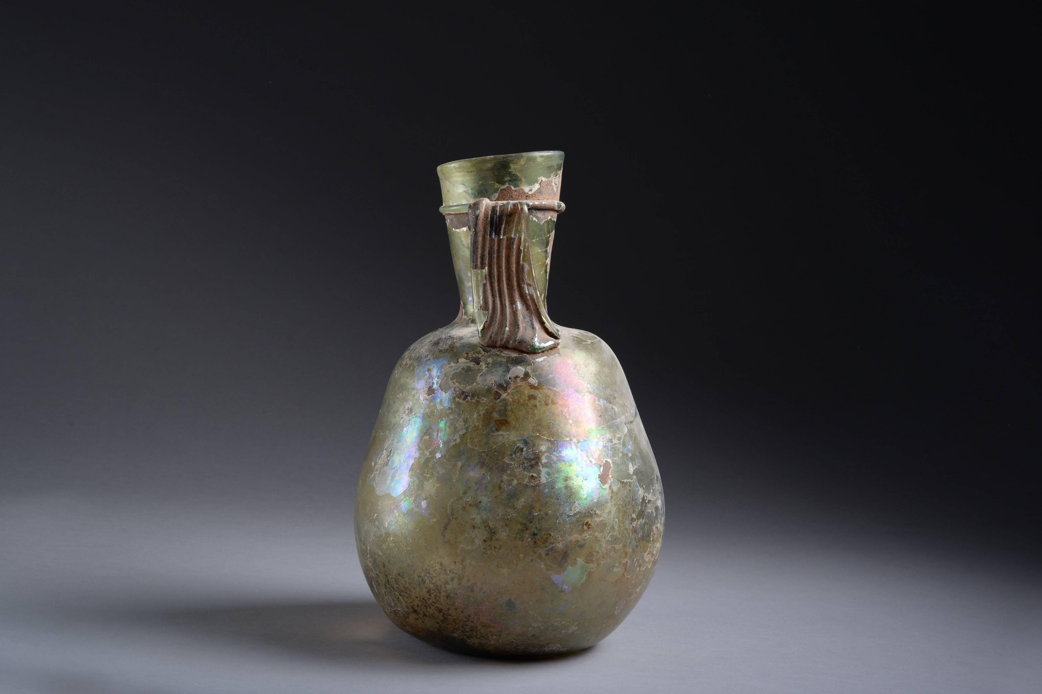 18th Century and Earlier Large Ancient Roman Green Glass Vessel, 250 AD