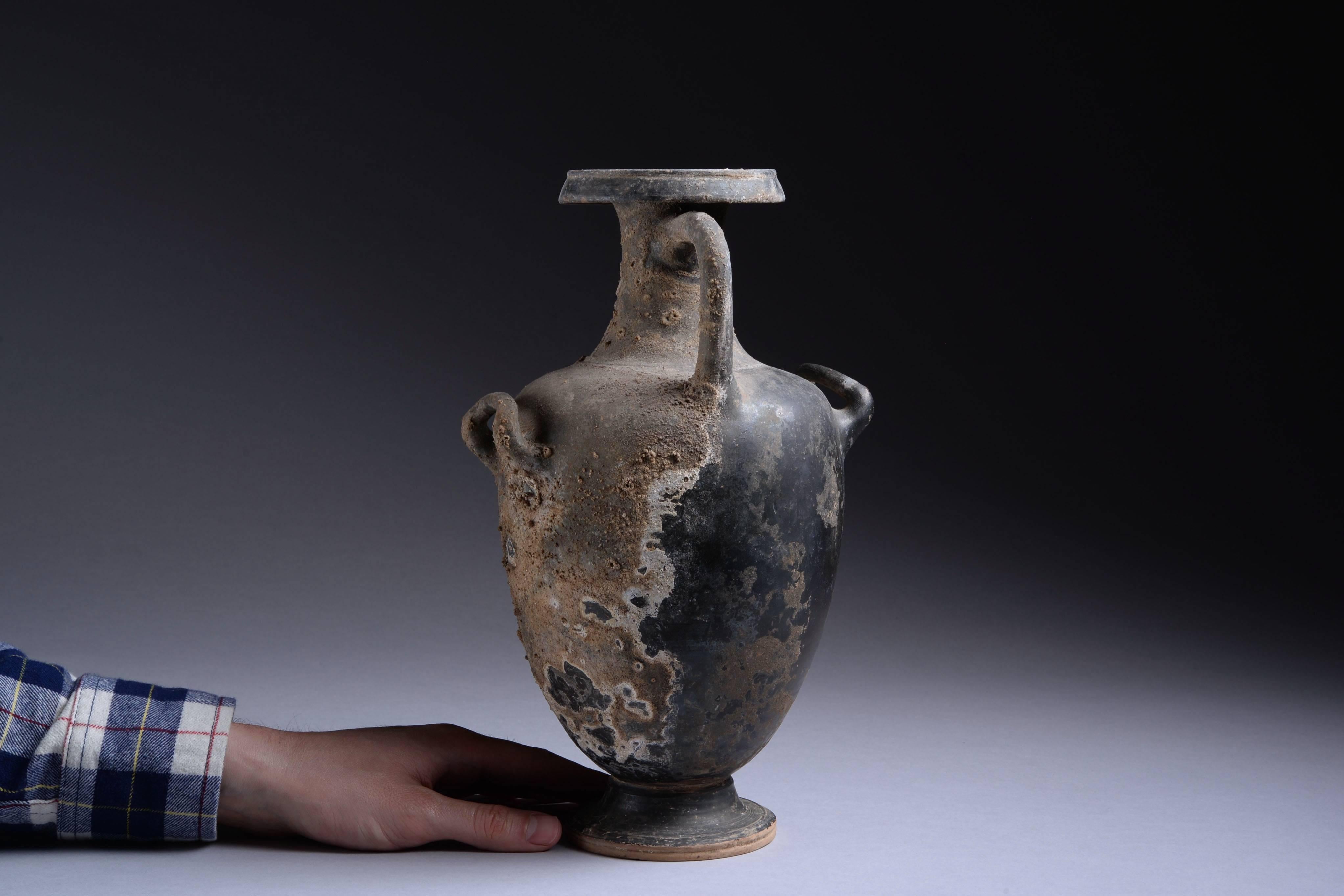 Classical Greek Ancient Greek Black Glazed Pottery Vase, 350 BC