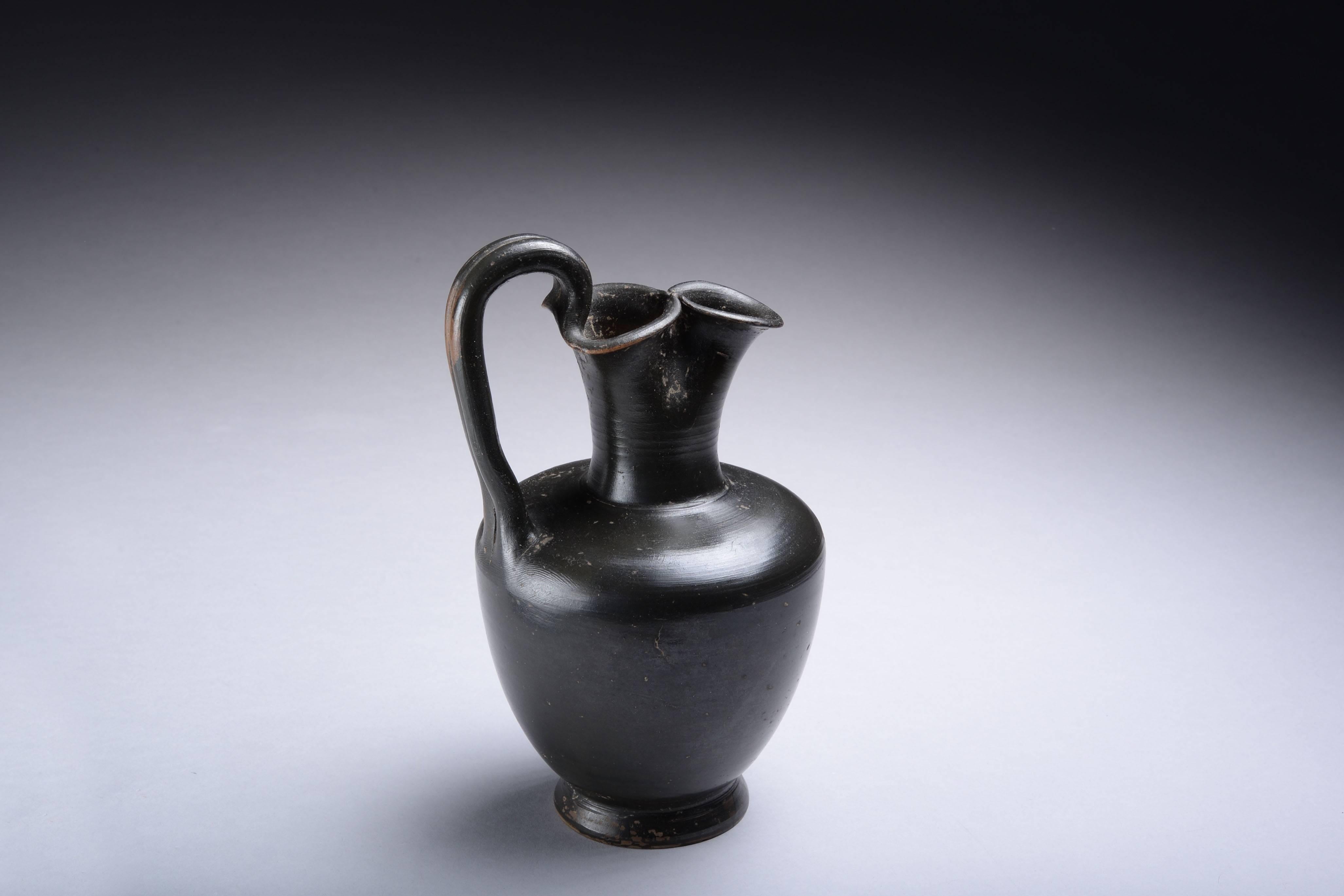 Classical Greek Ancient Greek Black Glazed Pottery Jug, 350 BC