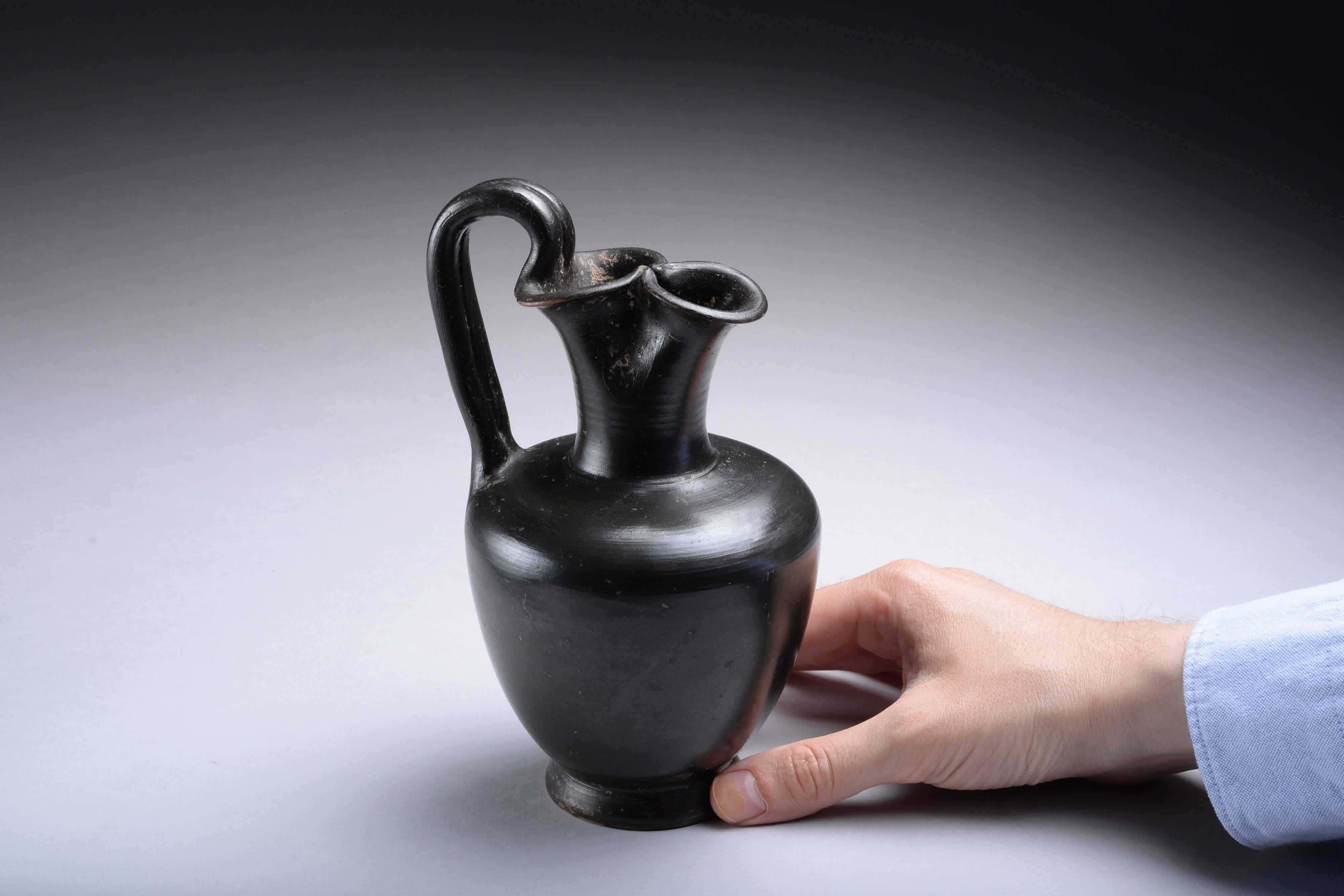 Ancient Greek Black Glazed Pottery Jug, 350 BC In Excellent Condition In London, GB
