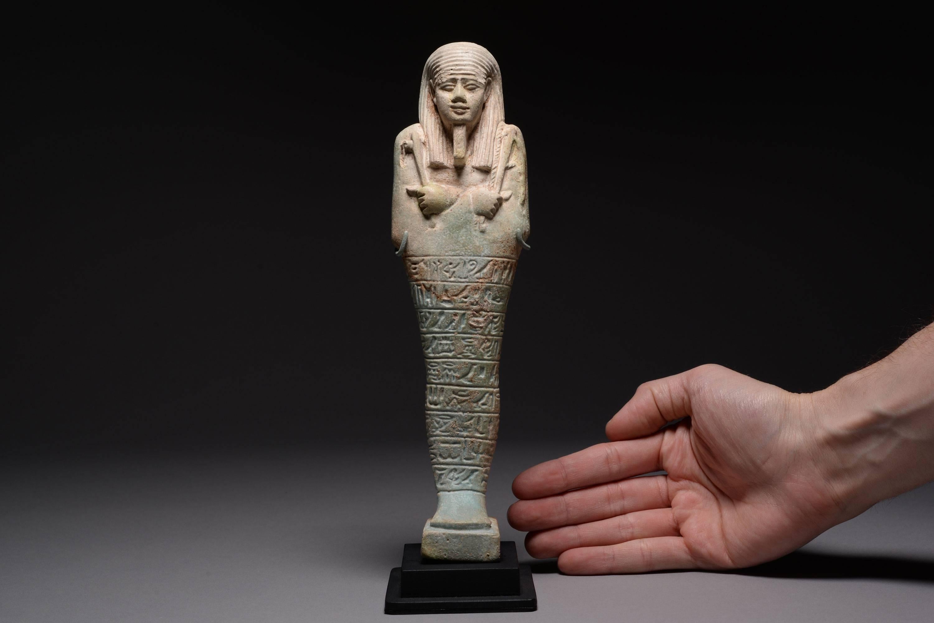 Ancient Egyptian Late Period Faience Shabti for Horudja, 380 BC In Good Condition In London, GB