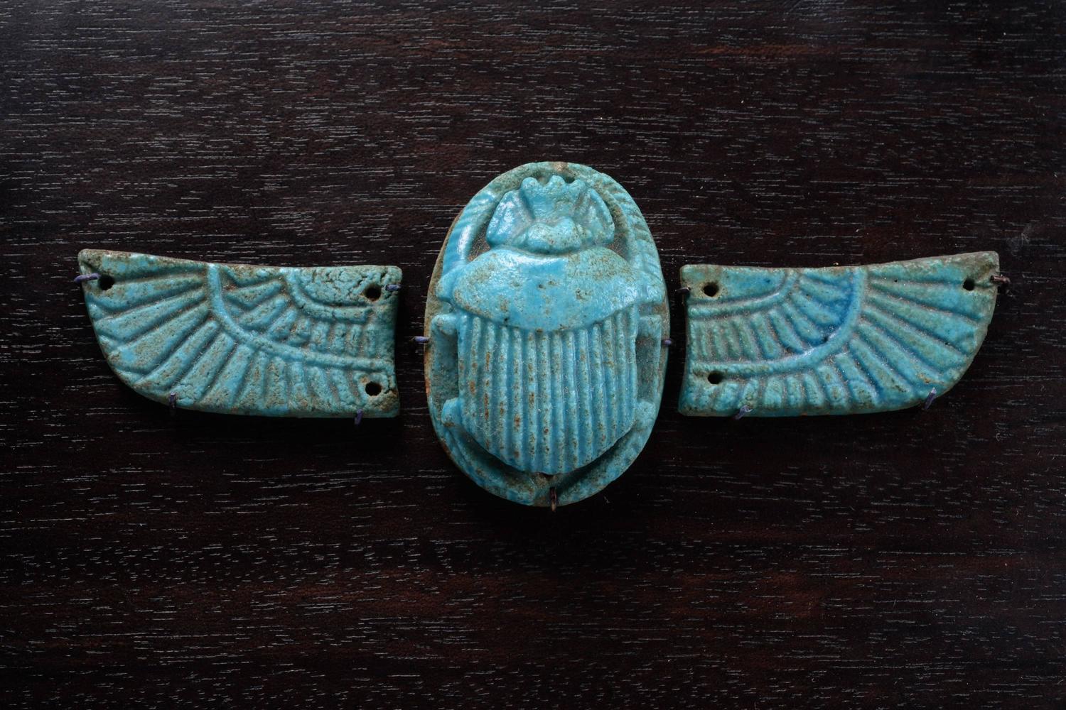 Ancient Egyptian Faience Winged Scarab, 300 BC For Sale at 1stdibs