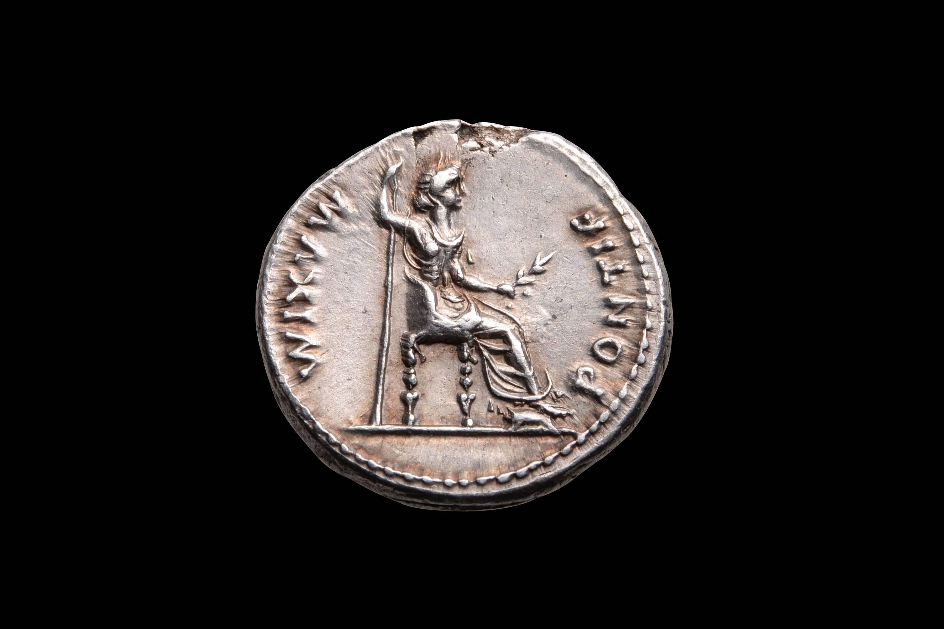 A beautiful example of a hugely desirable Biblical coin. An ancient silver Roman denarius or tribute penny minted under Emperor Tiberius (Tiberius Julius Caesar Augustus). Struck 15 - 18 AD at the ancient mint of Lugdunum, modern Lyon,