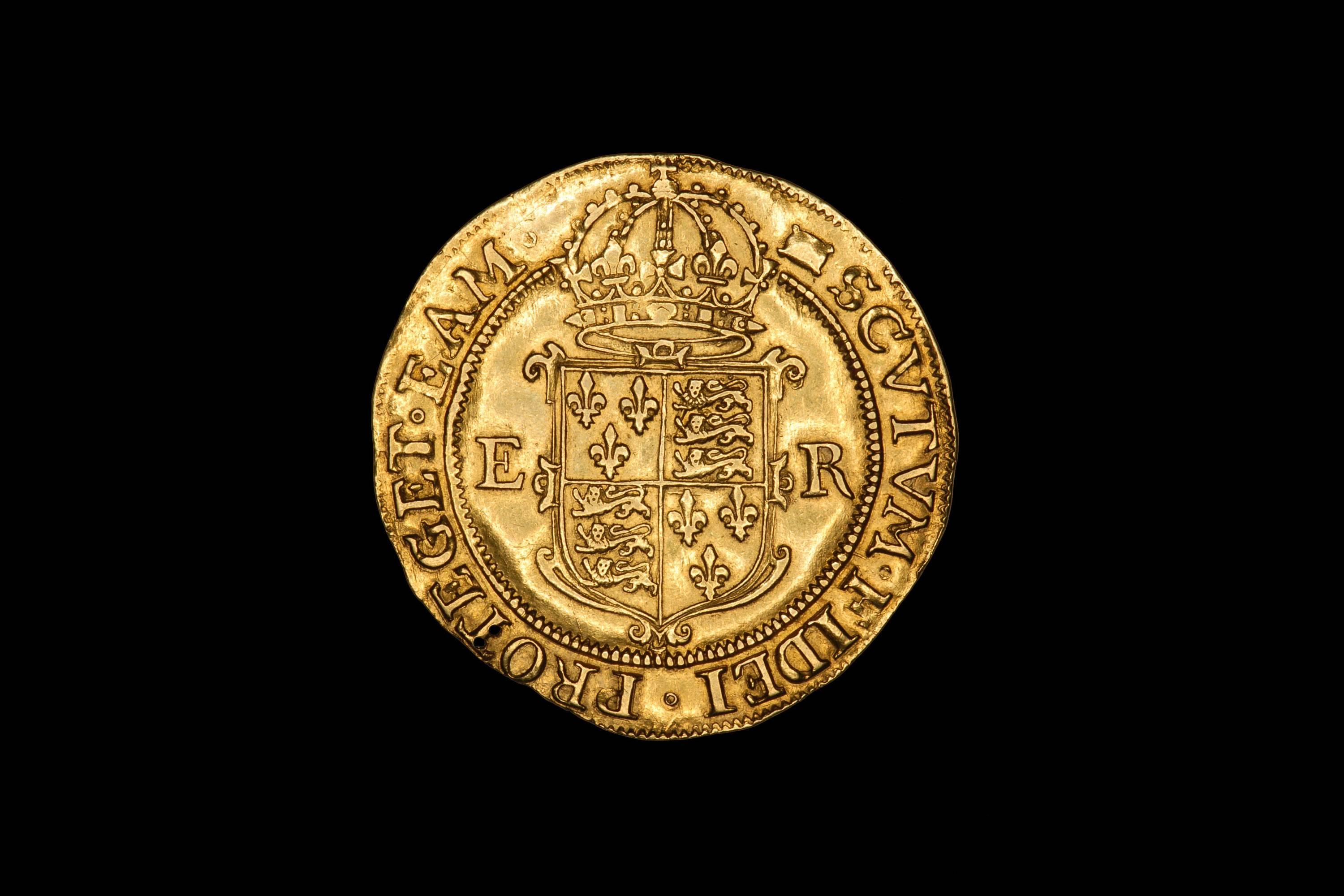 A superb example of what is probably the most iconic coin type of England's last Tudor monarch.

It has previously been noted that the Pound is 'perhaps the most attractive of all the gold coins of the Tudor period. Although the first English