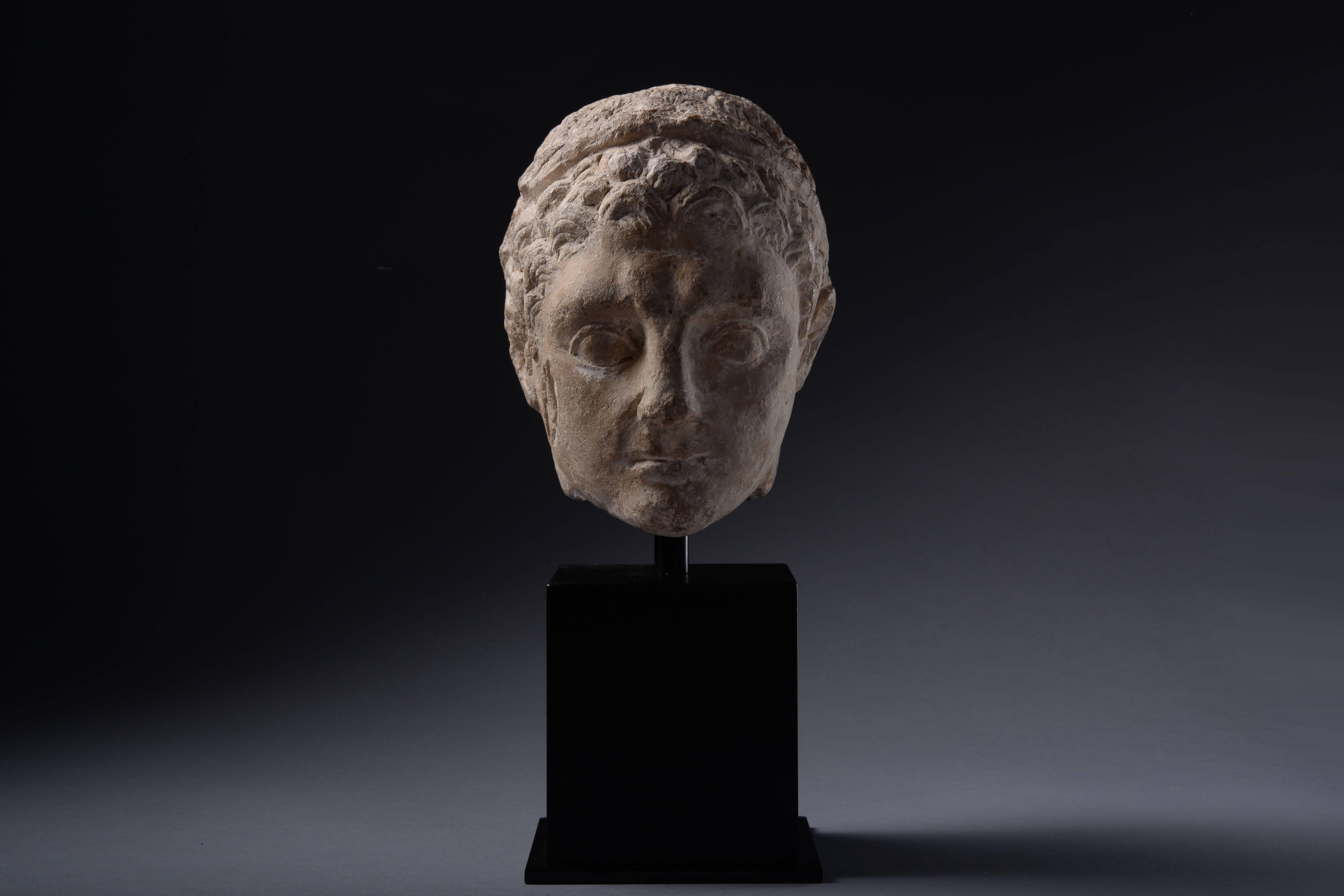 Ancient Cypriot Limestone Head, 350 BC In Excellent Condition In London, GB