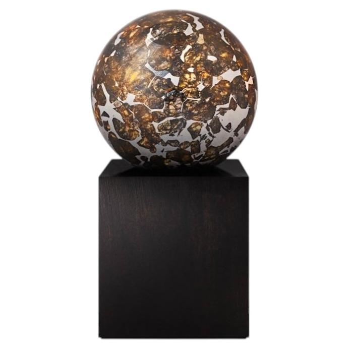 Meteorite Sphere from the Seymchan Meteorite with Amber-Coloured Olivine Gems