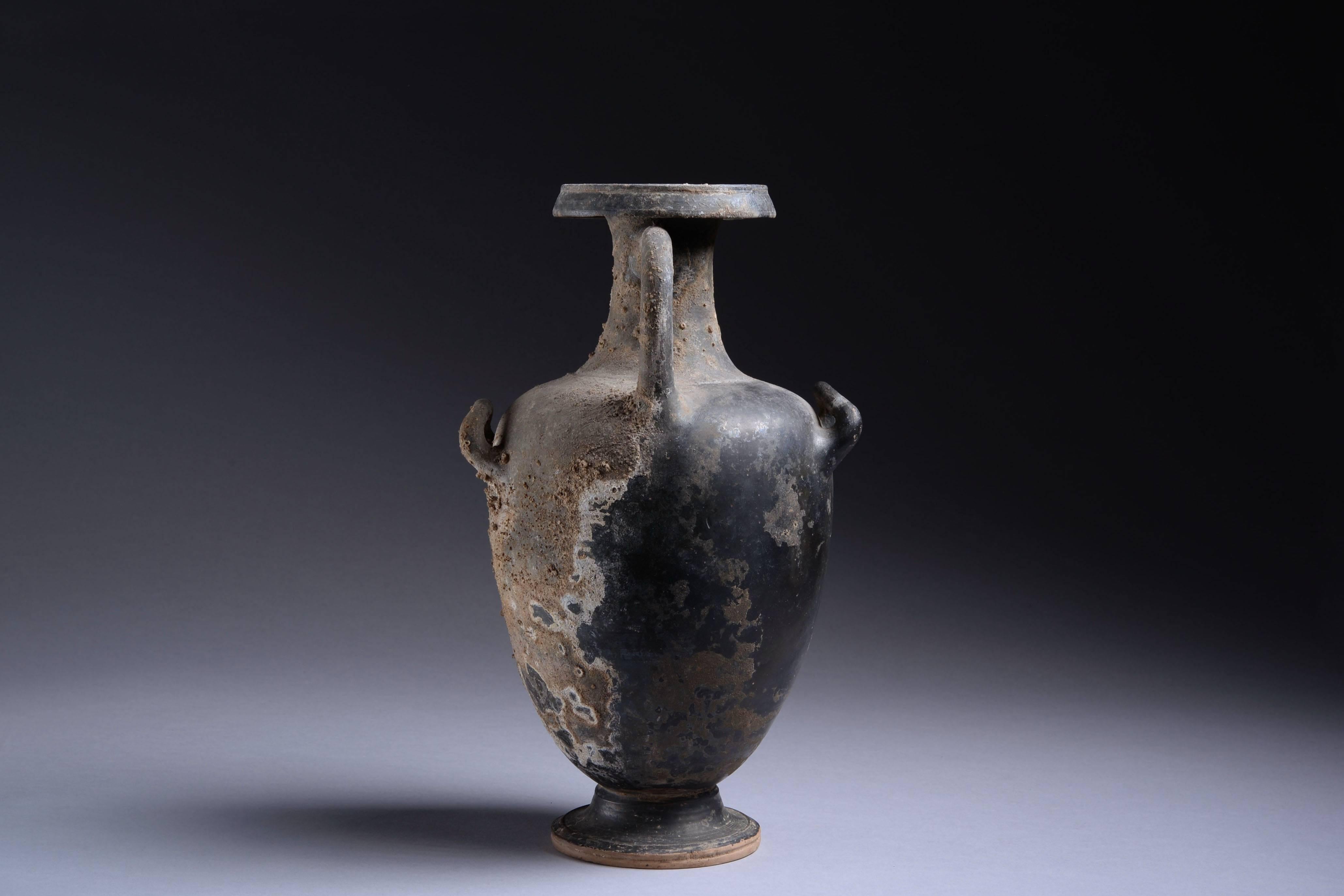Ancient Greek Black Glazed Pottery Vase, 350 BC In Excellent Condition In London, GB