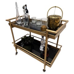 Smoke Glass Brass Bar Cart; Antique Brass Cart Frame