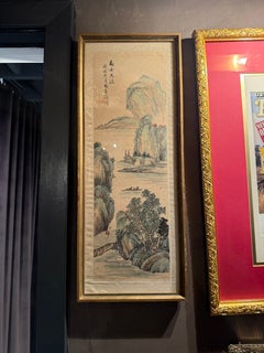 Framed Shan Shui Scroll Painting; Beautiful Landscape Scroll