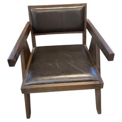 V-Leg Wood & Leather Armchair; Dark Wood Finish, Deep Seated